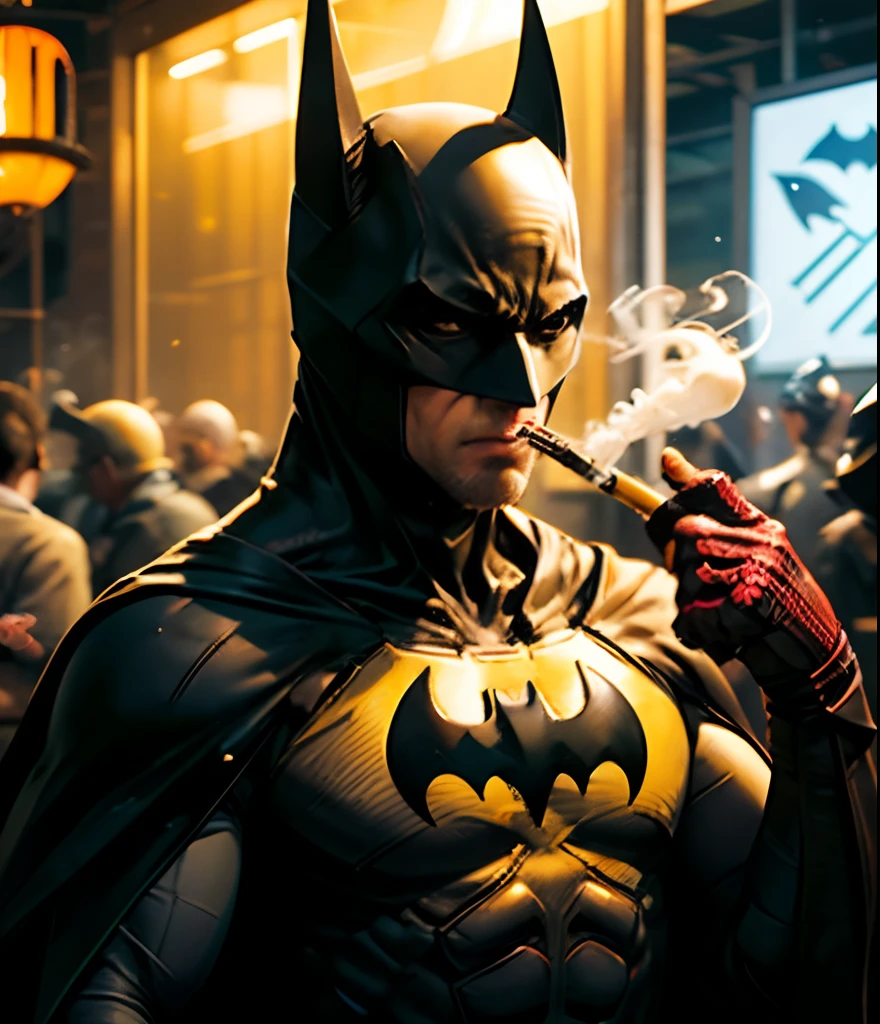 batman smoking cigarette Batman in a batman costume smoking a cigarette in a crowded street