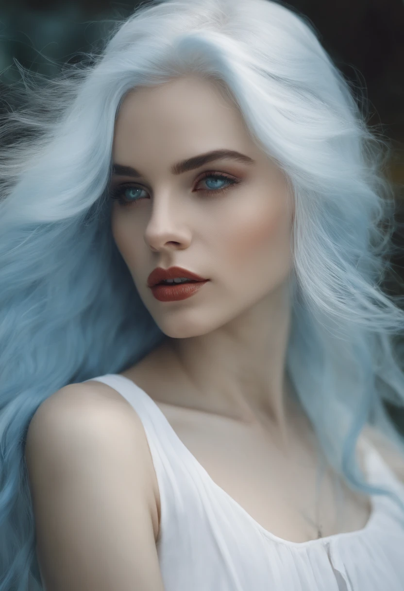 1 girl with long light blue hair, white skirt, close-up of face