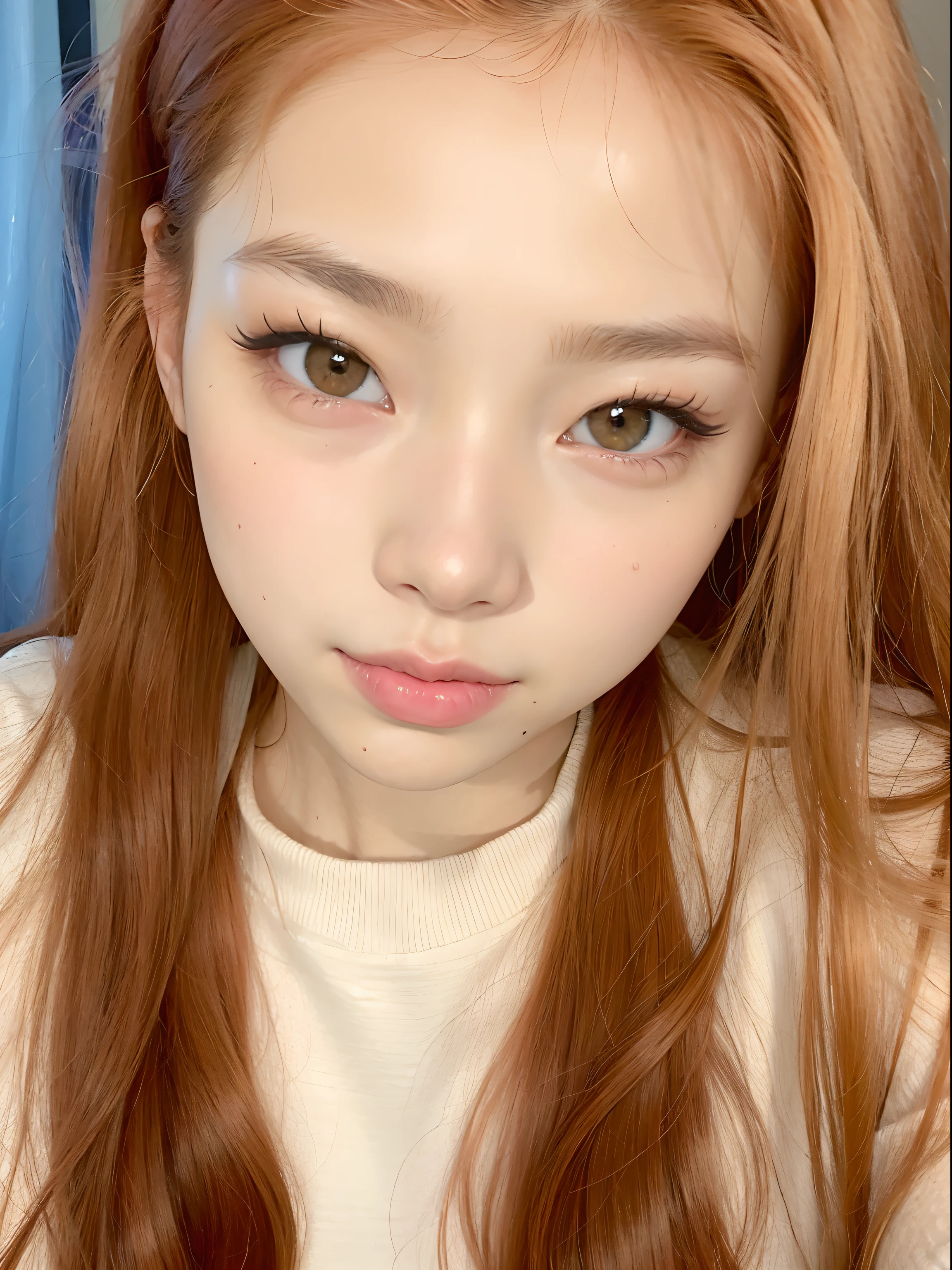 There is a young woman with long red hair posing for a photo, jennie blackpink, Parque Roseanne do Blackpink, jossi do blackpink, Retrato de Jossi de Blackpink, Lalisa Manobal, mel - olhos coloridos, Lalisa Manoban do Blackpink, young adorable korean face, Parque Ji-min, Heonhwa Choe, Chiho, menina coreana