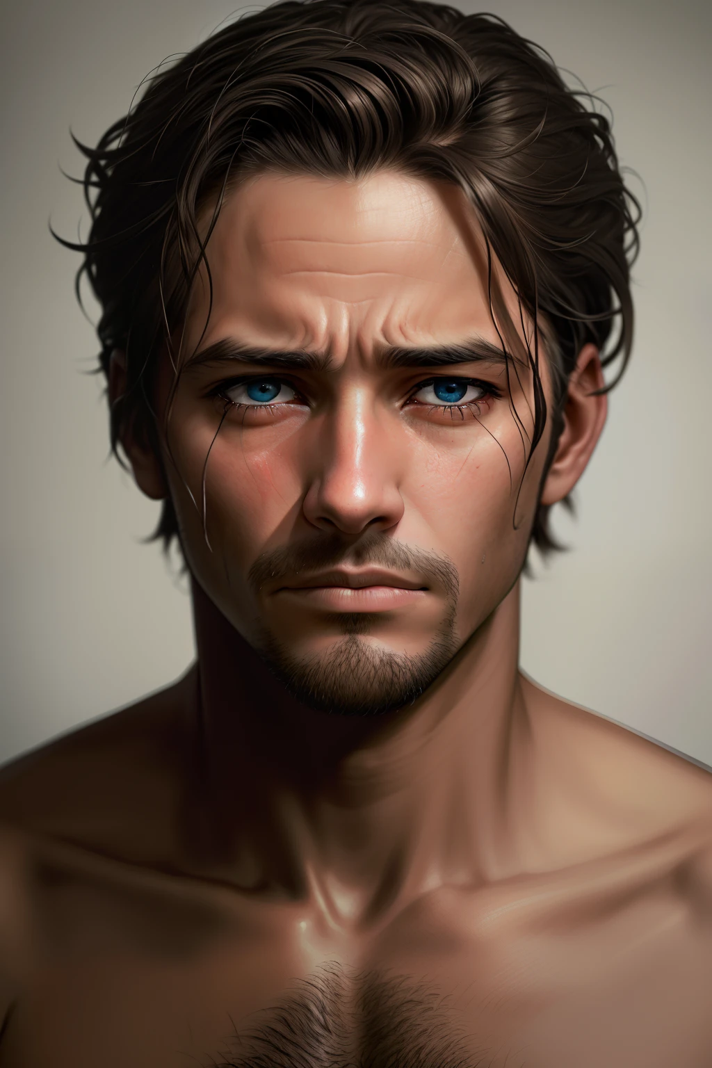 ompts
Copiar prompts
Retrato impressionante de um homem de 20 anos, profundamente abatido, e chorando. Every detail is meticulously portrayed, de seus cabelos naturalmente castanhos a seus olhos lacrimejantes, lagrimas caindo, olhos avermelhados, Captured in exceptional quality at high resolution. The expression of sadness is striking, with sharp focus that highlights the intricate details of skin and eyes. This masterpiece was made with a Canon 85mm camera, Oferecendo uma profundidade de campo suave e aprimorando a cor Kodak Vision. The man's body is perfectly framed, The result is an extremely detailed image that conveys real-life harshness. This portrait is an example of ultra-realism in photography, with 8K UHD picture quality and post-processing that focuses on maximum detail.