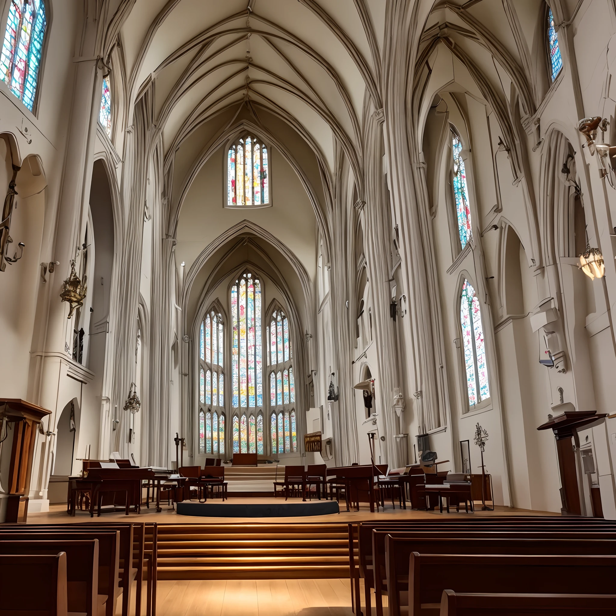 Quero desenhar uma estrutura para igreja, exemplo um alta onde vai ficar cantores e instrumentos