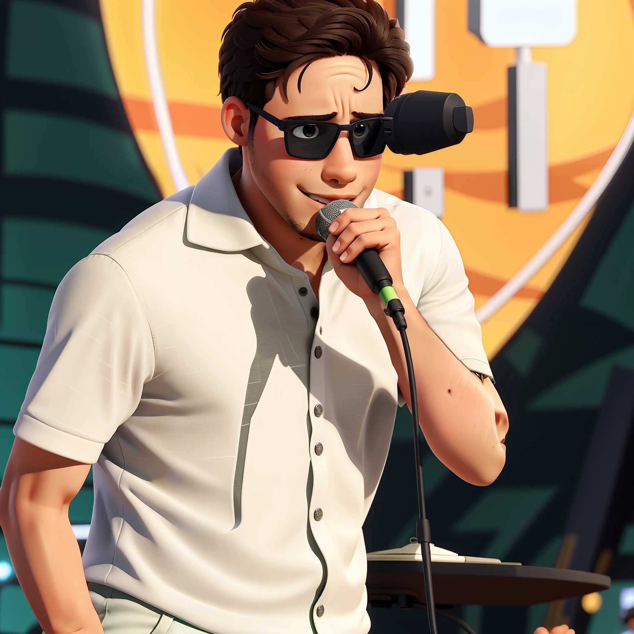 Um garoto fazendo show com microfone