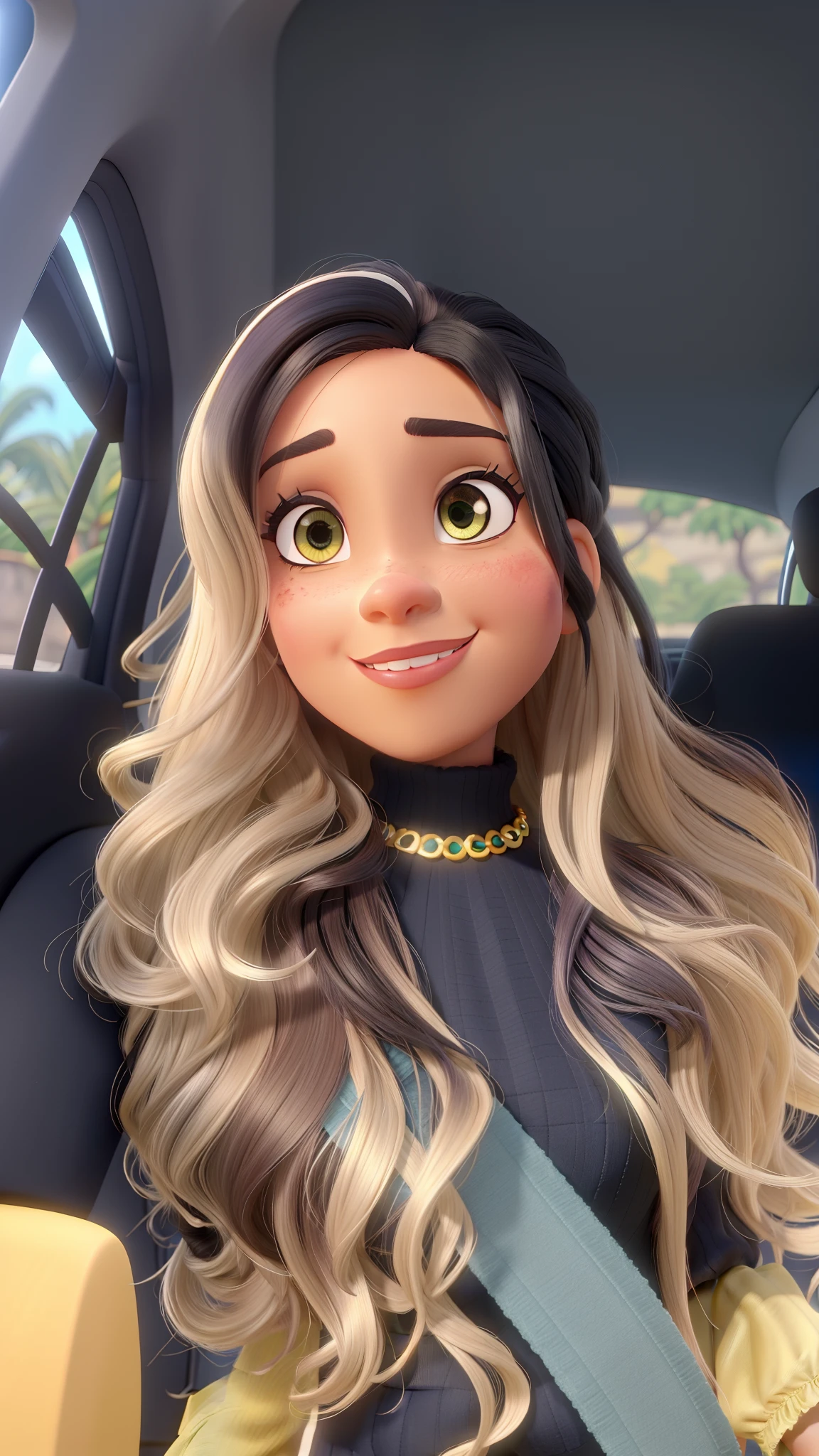 Mulher Brasileira negra,olhos escuros,cabelos castanhos,estilo Disney pixar,melhor qualidade,alta qualidade