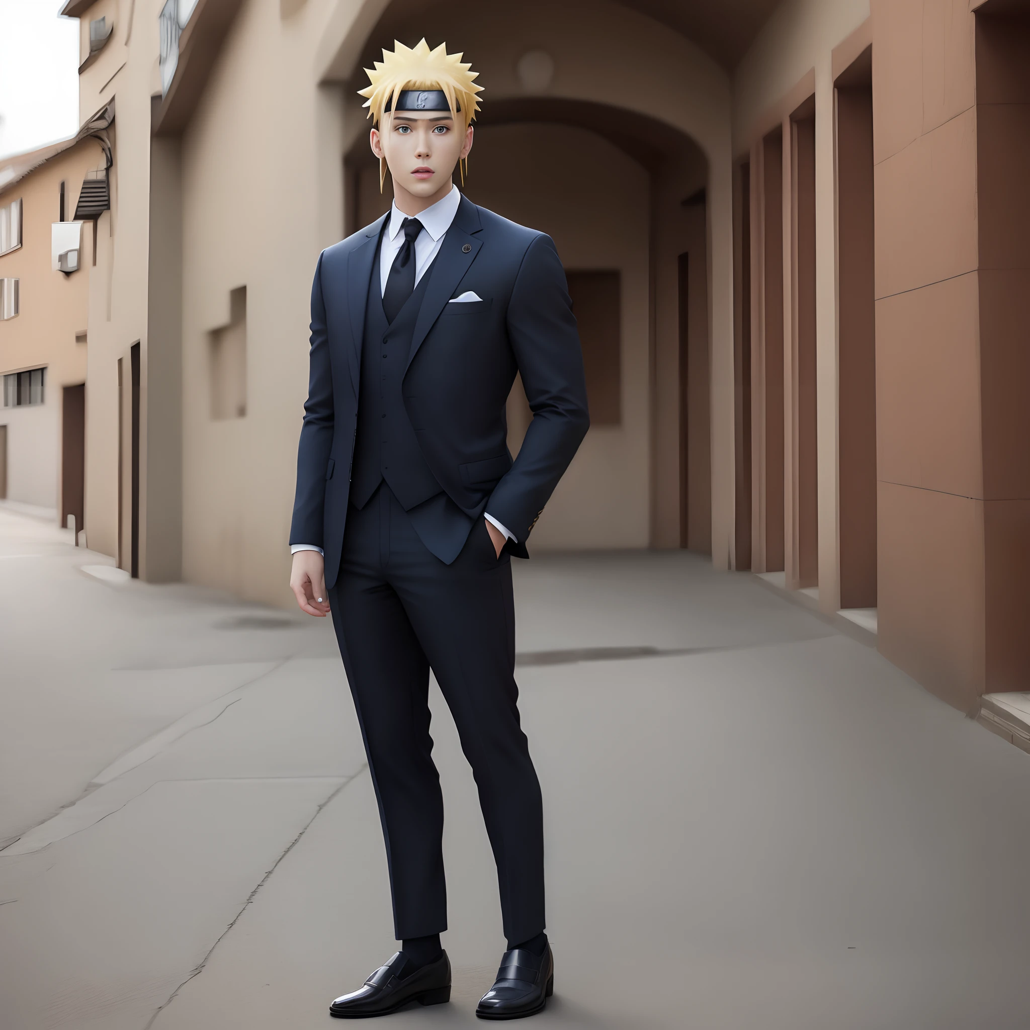 Goku in a suit in Japan with the name "Lukka's" written on the back of it