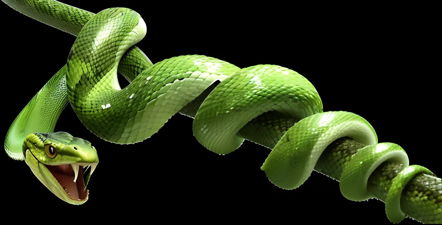 um close up de uma cobra em um galho com a boca aberta, corpo da cobra, cobra, corpo da serpentee, corpo da cobra. muitos grandes, serpente, fundo verde das cobras, arte da cobra, cobras verdes, serpentees realistas enroladas, snake human hybrid, pele verde com escamas, Eugene Gottcobra, escamas de cobra, reptile, an amalgamation of a snake, cobra gigante