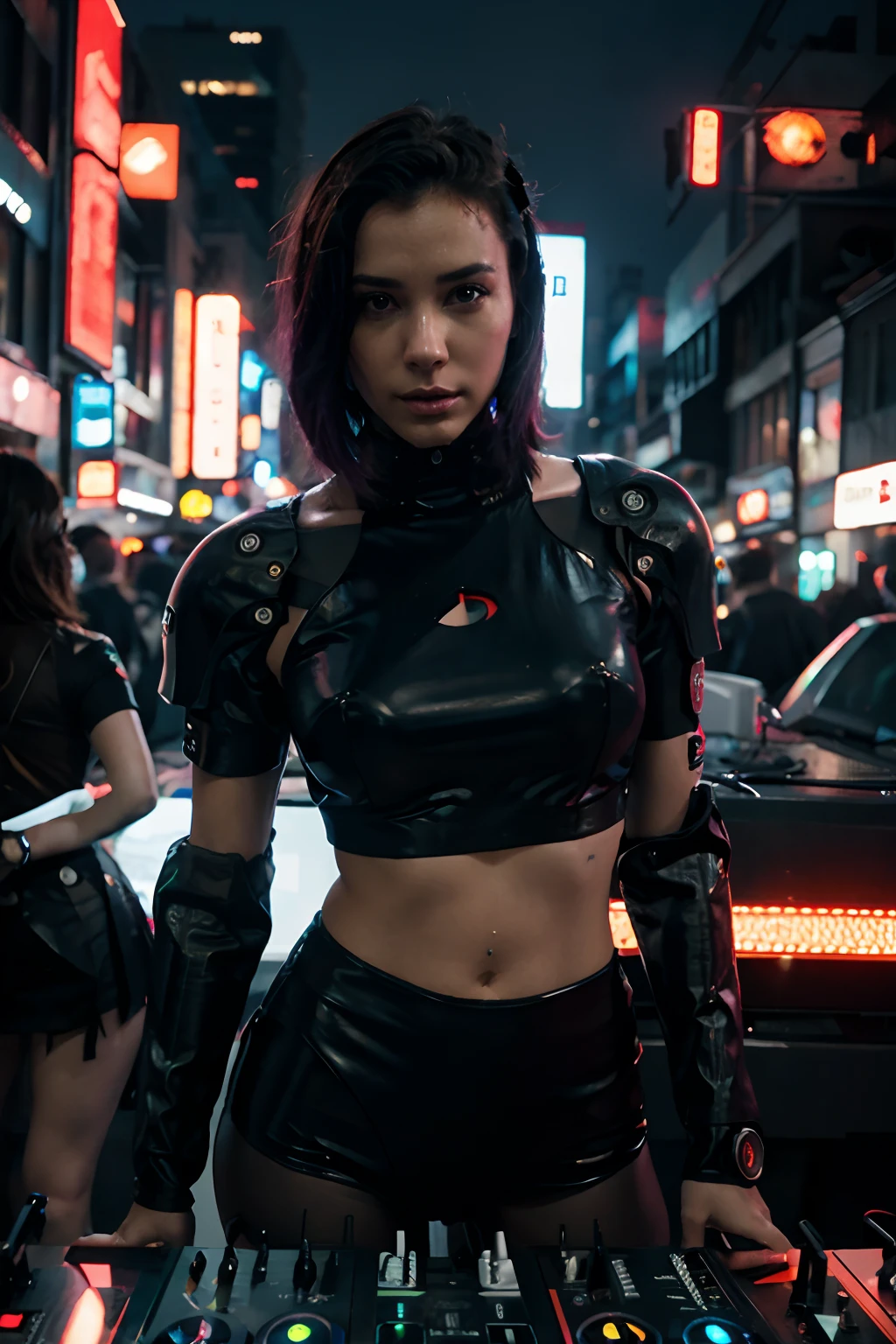DJ robot cyberpunk futuristic party