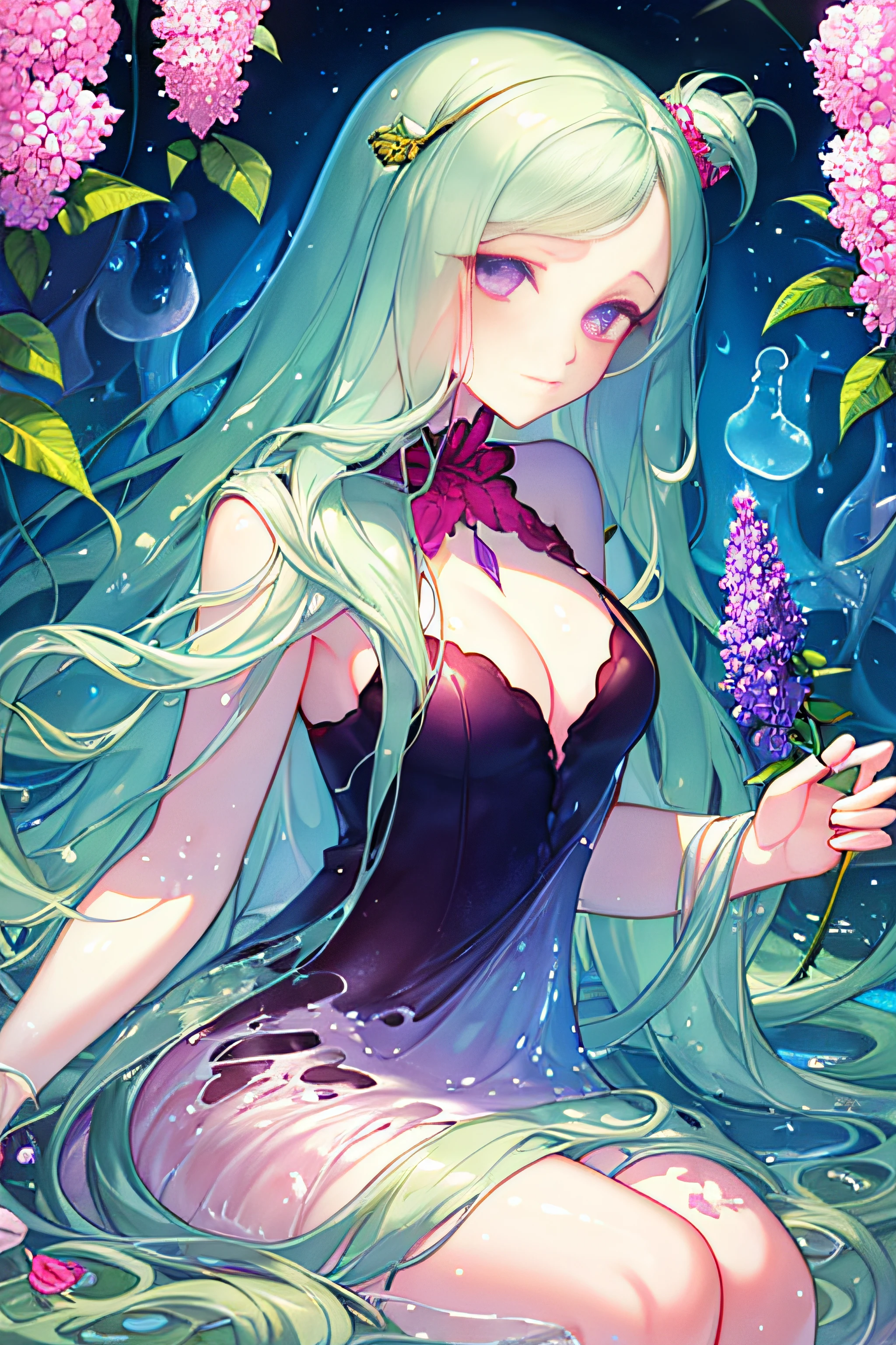 melting liquid flowing into the bottom of the drop; she picks lilacs and picks roses in the spring; by artist "anna dittmann"