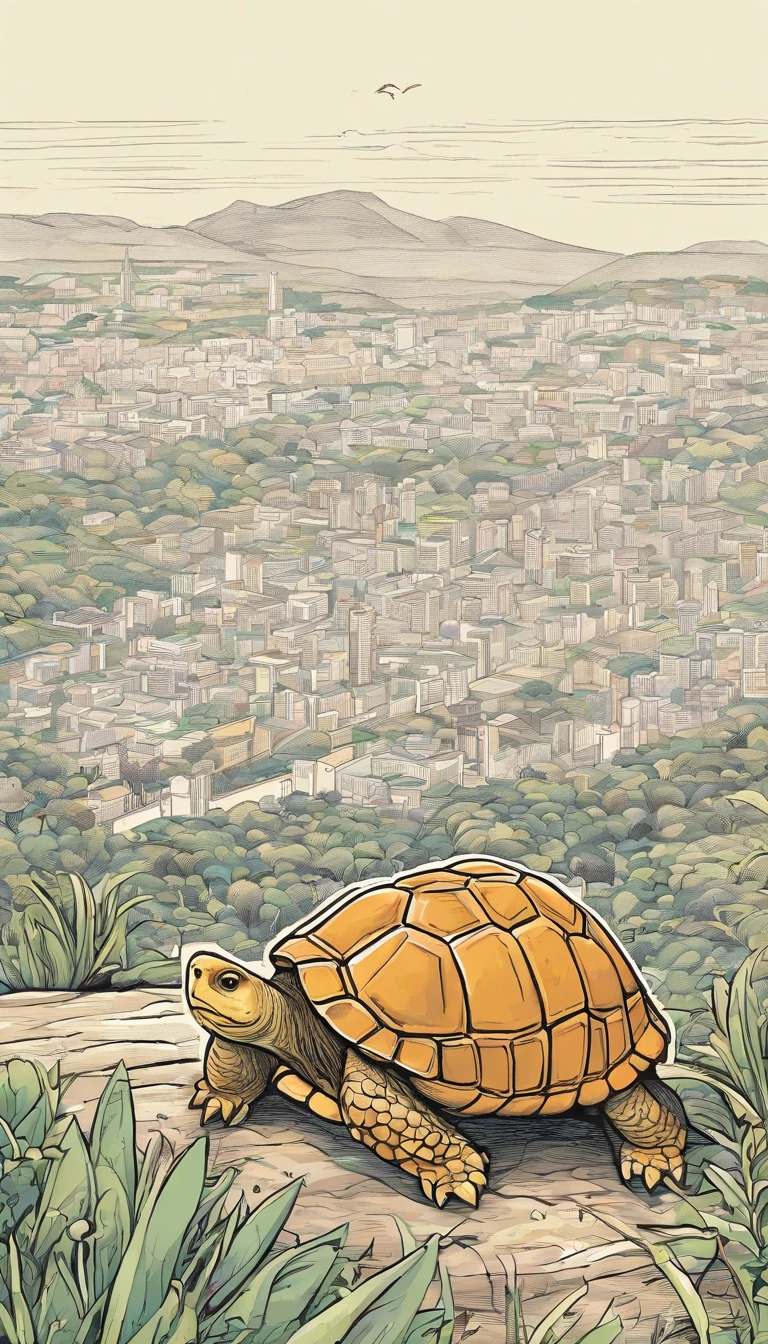 A commercial illustration with a good part in black, branco , In the middle of it is a tortoise and a light-brown hare highlighted on an athletics track, e muito peludo, excelling in the race due to the tortoise being in front of the hare. The turtle finds itself getting closer and closer to the finish line. The turtle has a focused gaze and the hare is distracted by the scenery. The athletics track is located near the Christ the Redeemer and the Maracanã, The whole scenario has light colors without much prominence, estilo bem rustico. The top of the hill is portrayed in a natural way, com uma pista de atletismo em destaque. The image should have a natural style with fine strokes and neutral colors, A touch of manga. A tartaruga e o lebre devem ser retratados em detalhes, with their expressions demonstrating the willpower of the tortoise and the despondency of the hare. A imagem deve ser em preto e branco com alta qualidade, with a pencil and ink caricature drawing style, com cores neutras e leves. Make sure the tortoise is beating the hare in extremely realistic ways, but not artificial, symbolizing happiness and hope in the face of life's challenges.", 16k