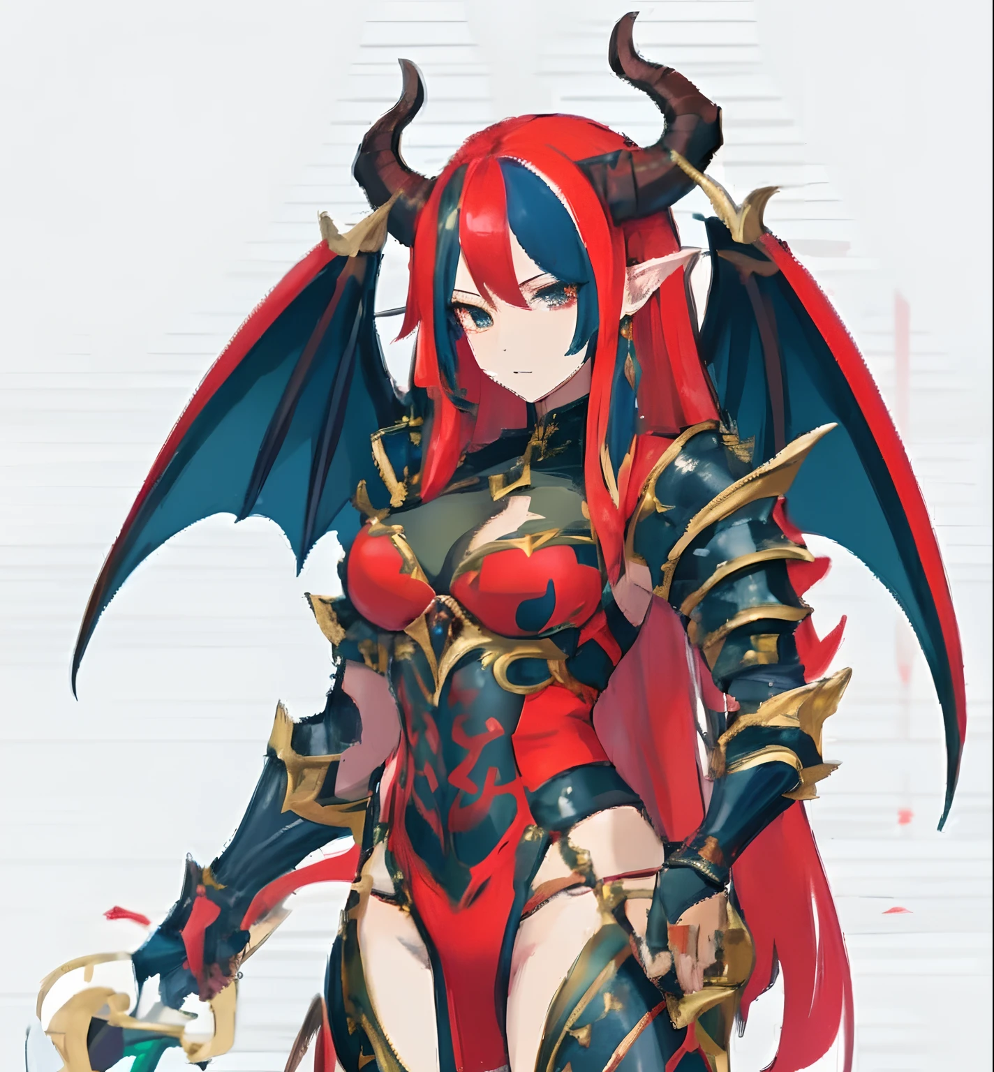<lora:dragongirl-1_dragongirl-2__dragongirl-3_dragongirl-4--retro_ham_avas_jun_rifl--09-01:1.0>,
(dragon girl:1.0), dragon horns, (dragon tail:1.0), dragon wings,
(full body:1.0),
empty eyes, highres, japan, looking at viewer, no humans, parted lips, personification, red eyes, simple background, solo, tally, what, white background