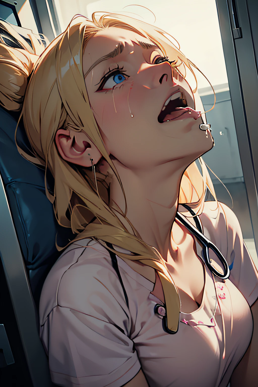((32-year-old tripped doctor woman)),Female doctor's clothes、The whole picture、Long blond hair、Blue eyes、at hospital、Lying、((Really turn your neck up))、((Really turn your neck up))、((Expression of distress))、Liquid dripping on the lower body、creampie pussy ,Love juice,,Forced orgasm,Squirt,Penetration ,Ecstasy,Urethra play,Hardcore,Faint、((Patiently))、((Heavy drool))、((Eyes look up to the limit))