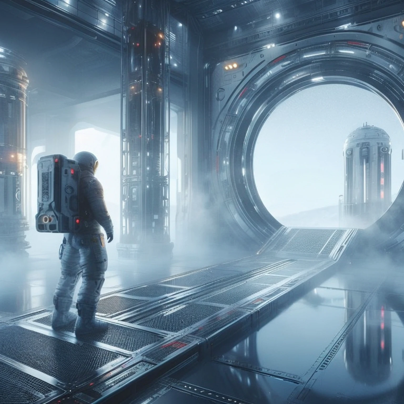 a man in a space suit standing in a futuristic space station, depicted as a scifi scene, stunning visuals with rtx on, unreal engine. retro film still, octane render sci - fi, detailed sci - fi backgrounds, future science fiction. game cg, 8 k high detail concept art, sci - fi scene, scifi scene, 8 k cg render, detailed cinematic render