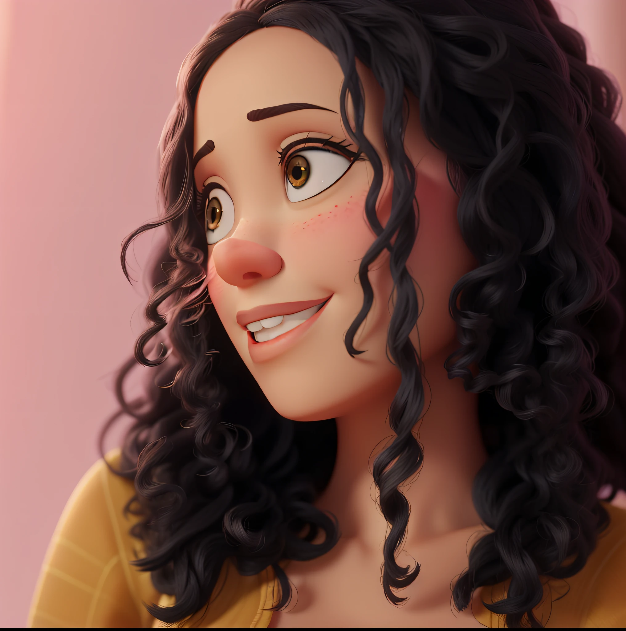 garota morena olhando para o lado estilo disney pixar, Realistic, extremely high-resolution
