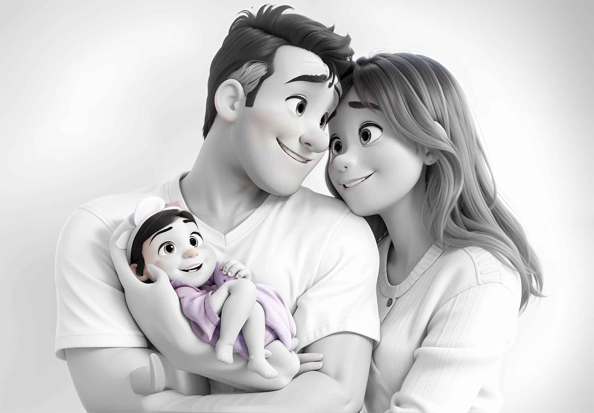 Obra-prima, de melhor qualidade, A couple with a baby , wearing white clothes and holding each other