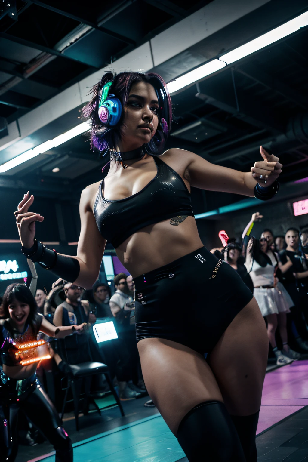 futuristic rave dance party dancing crowd cyberpunk