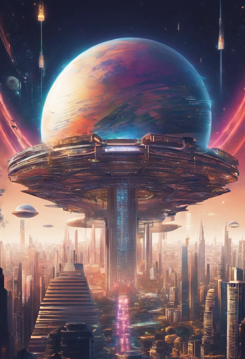 cyberpunked、Futuristic skyline with skyscrapers,超A high resolution,planet earth,SFart by,Glass skyscrapers,Space City,epcot,A world far beyond the imagination of mankind,A building that far exceeds human imagination,Constructs,dream,masterpiece,