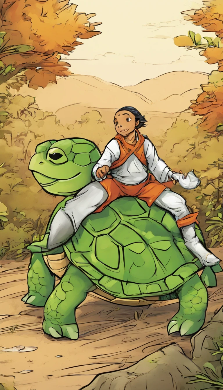 A commercial illustration with a good part in black, branco e verde-claro, In the middle of it is only a turtle with a brown shell and a black and white hare highlighted in an athletic race, floresta verde-claro, cores neutras, destacando-se no a tartaruga vencendo. She sees herself winning the race right in front. A tartaruga tem um olhar muito fixo. The hare has a very light color and is right behind, The setting is a forest with an athletics track with a very rustic style. The forest is natural in its own way, com morro bem abaixo. The image should have a natural style with fine strokes and neutral colors, A touch of manga. A tartaruga deve ser retratada em detalhes, with his expression demonstrating strength and determination in his life. A imagem deve ser em preto e branco com alta qualidade, with a pencil and ink caricature drawing style, com cores neutras e leves. Certifique-se de que a tartaruga esteja vencendo o lebre com aspectos extremamente realistas, but not artificial, symbolizing happiness and hope in the face of life's challenges.", 16k