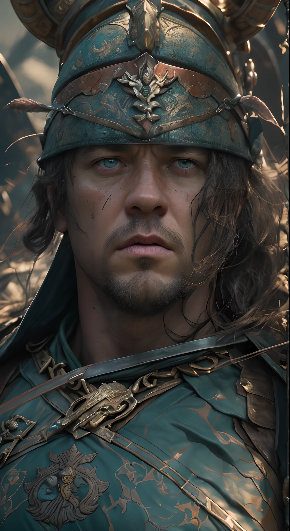 Ancient Roman battlefield,tmasterpiece,(best qualtiy),highly detailed,ultra - detailed,(Dynamic pose:1.2),(Dynamic camera),8K, High definition, Detailed face, Detailed eyes, Hyper-realistic, + cinema shot + Dynamic composition, Russell Crowe(Russell Ella Crowe),Wear a sophisticated haute couture suit,Command battles on the battlefield,Hack and slay the barbarians,Describe an intense scene(mizore,blood vess,slaughter)War scenes,8K, High definition, Detailed face, Detailed eyes,Hyper-realistic, + cinema shot + Dynamic composition, Incredibly detailed, Sharpen, Details + Superb details + perfectionism + award winning realism ((Moody lighting)),Vintage style,Correct anatomy,Ultra photo realsisim, fearsome, Dark fantasy, epic realistic, Faded, ((com cores neutras)), (hdr:1.5), (pastel colour:1.2), ultra - detailed, (Art Station:1.5), Cinematic, warm lights, Light effect, Dramaticlight, (Intricate details:1.1), the complex background, (greg rutkovsky:0.8), (Teal and orange:0.4),