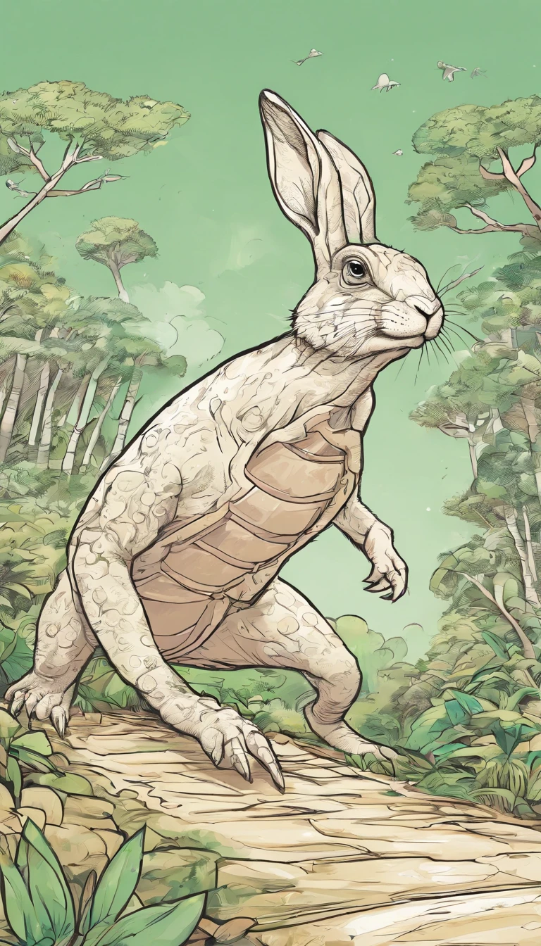A commercial illustration with a good part in black, branco e verde-claro, In the middle of it there is only a tortoise and a black and white hare highlighted in an athletic race, floresta verde-claro, cores neutras, destacando-se no a tartaruga vencendo. She sees herself winning the race right in front. A tartaruga tem um olhar muito fixo. The hare has a very light color and is right behind, The setting is a forest with an athletics track with a very rustic style. The forest is natural in its own way, com morro bem abaixo. The image should have a natural style with fine strokes and neutral colors, A touch of manga. A tartaruga deve ser retratada em detalhes, with his expression demonstrating strength and determination in his life. A imagem deve ser em preto e branco com alta qualidade, with a pencil and ink caricature drawing style, com cores neutras e leves. Certifique-se de que a tartaruga esteja vencendo o lebre com aspectos extremamente realistas, but not artificial, symbolizing happiness and hope in the face of life's challenges.", 16k