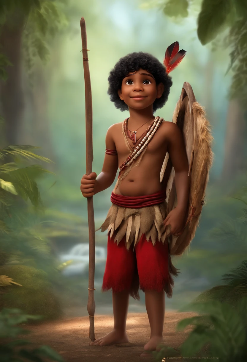 qualidade de imagem do filme,Disney Animation Style,A hunting Indians boy in a red headdress in the forest with his bow aiming at the invader, tomando banho na cachoeira, cabelo preto curto liso e detalhado,De um corpo nu apenas em um fio dental,bare feet,profundidade de floresta,Feixe alto,Luz Real,Traching de raias,OC rendering,hyper-realistic,melhor qualidade,8k,Obras de mestres,super-fino,pelos pubianos detalhados,Anatomia correta,sharp focus on eyes,Bokeh,Facial features are carefully described