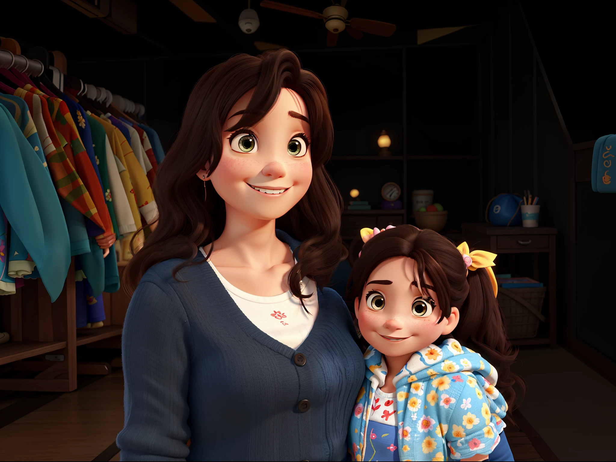mother and daughter, no estilo Disney pixar, melhor qualidade