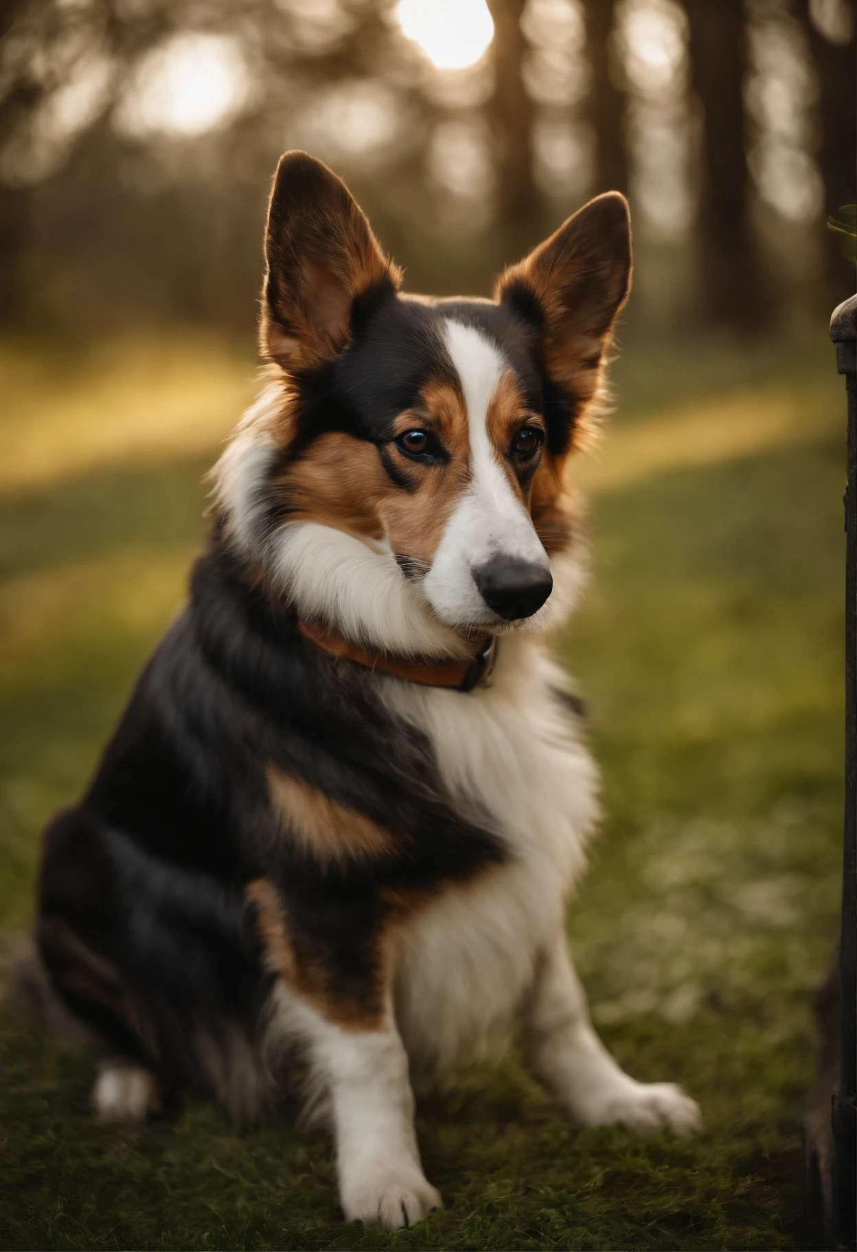 "Create an ultra-high-definition image, Capturing Pembroke's Welsh Corgi in a chic look, Classic Dog Pose. Use advanced macro photography techniques, To highlight the intricate details of a dog's coat, erect ears, and expressive eyes and tongue partially outward. Place the camera at your dog's eye level, creating a close bond between the viewer and the dog object. Implemented wide aperture for shallow depth of field, Allow your dog to stand out sharply against a slightly blurred background. Improve your lighting, to accentuate the textures and contours of the dog's body, Using a soft, Fuzzy lighting to remove harsh shadows and create, cozy atmosphere. Grab the dog in a relaxed position, but balanced, Showcasing its flexibility and elegance. Try to capture the moment during natural movement, For example, stretching or grooming, convey a sense of authenticity. Implement post-processing techniques to improve image clarity, contrast, and color balance, Ensuring that, To all aspects, From the dog's intricate patterns to its gaze, Render with stunning detail. finally, To convey the serene beauty and innate grace of the Pembroke Welsh Corgi, Capture a fleeting moment, which celebrates the unique essence of canine curiosity and balance."