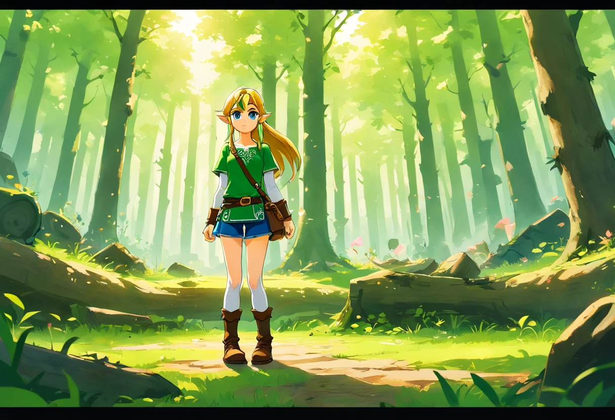 Obra-prima, de melhor qualidade, um jovem branco com cabelo castanho, blusa branca, jeans and black sneakers, standing on her feet. In the background, a scene of a partially destroyed forest.