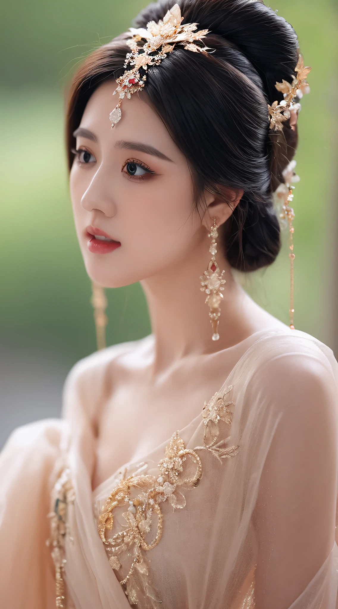 castle in the distance、face is in front、look at the camera、profile、8K、real photos、ultra high resolution, master parts, highest quality, ticker , cinematic images,nice girl、Ann、16 only、Annグロサクソン、double eyelid、droopy eyes、very big eyes、eyes are purple、dark eye shadow、lips are very thin、The tip of your nose grows beautifully...........................................、small nose,,,,, very detailed , silver hair、straight short hair、smile、 sweet expression 、）、very clear shadows , jewelry , fine eyes, Very difficult, shiny skin , パーフェクトブリリAnnト, perfect sentence, dramatic shadow、white tiara on head、Gold necklace around the neck、White aristocratic dress with gold embroidery、glass high heels、angel wings