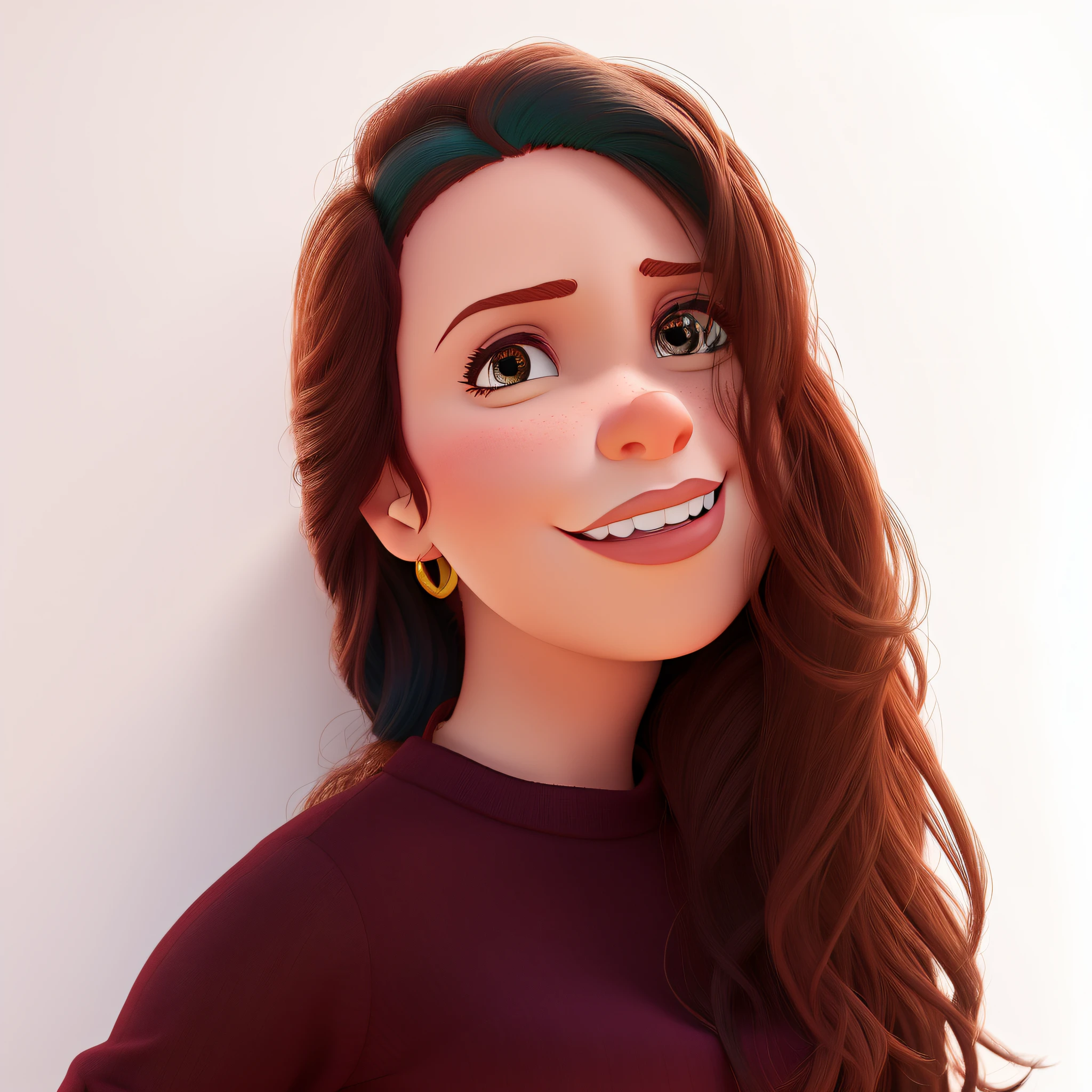 mulher ruiva com sardas estilo disney pixar, alta qualidade , melhor qualidade