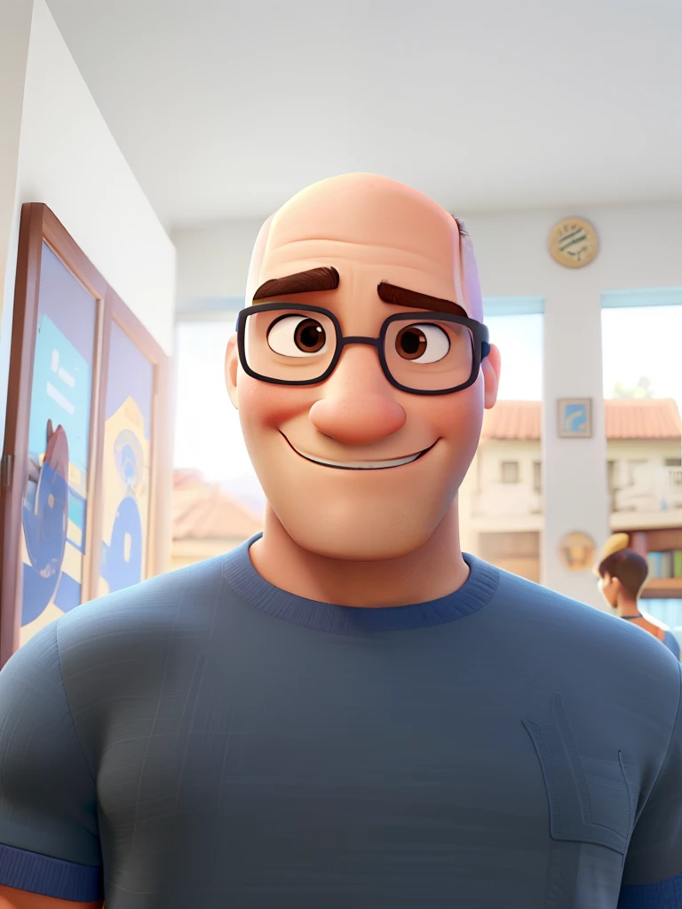Um homem careca estilo Disney Pixar, alta qualidade, melhor qualidade
