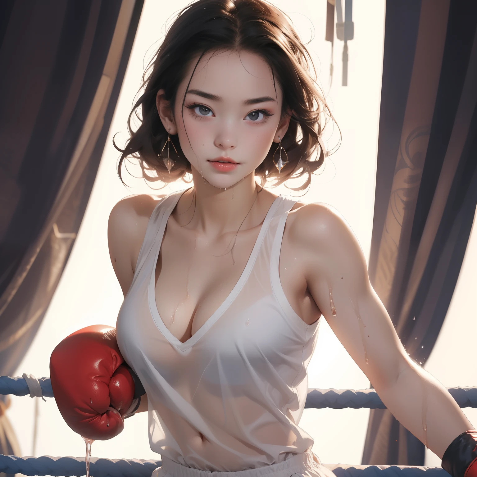 (steams:1.1),(Wet:1.1),(Trembling:1.1),(Sweat:1.1),Focused Breast,Pubic Area Showing,(teens girl,boxing),boxer,(4K), (RAW photo: 1.2), (Realism: 1.4), (masutepiece: 1.3), (exquisite detailing: 1.2), Delicate and beautiful details, (eye detailed), (Facial detailed), (Highest quality:1.4), (Hyper-Resolution: 1.2), (very detailed illustration),