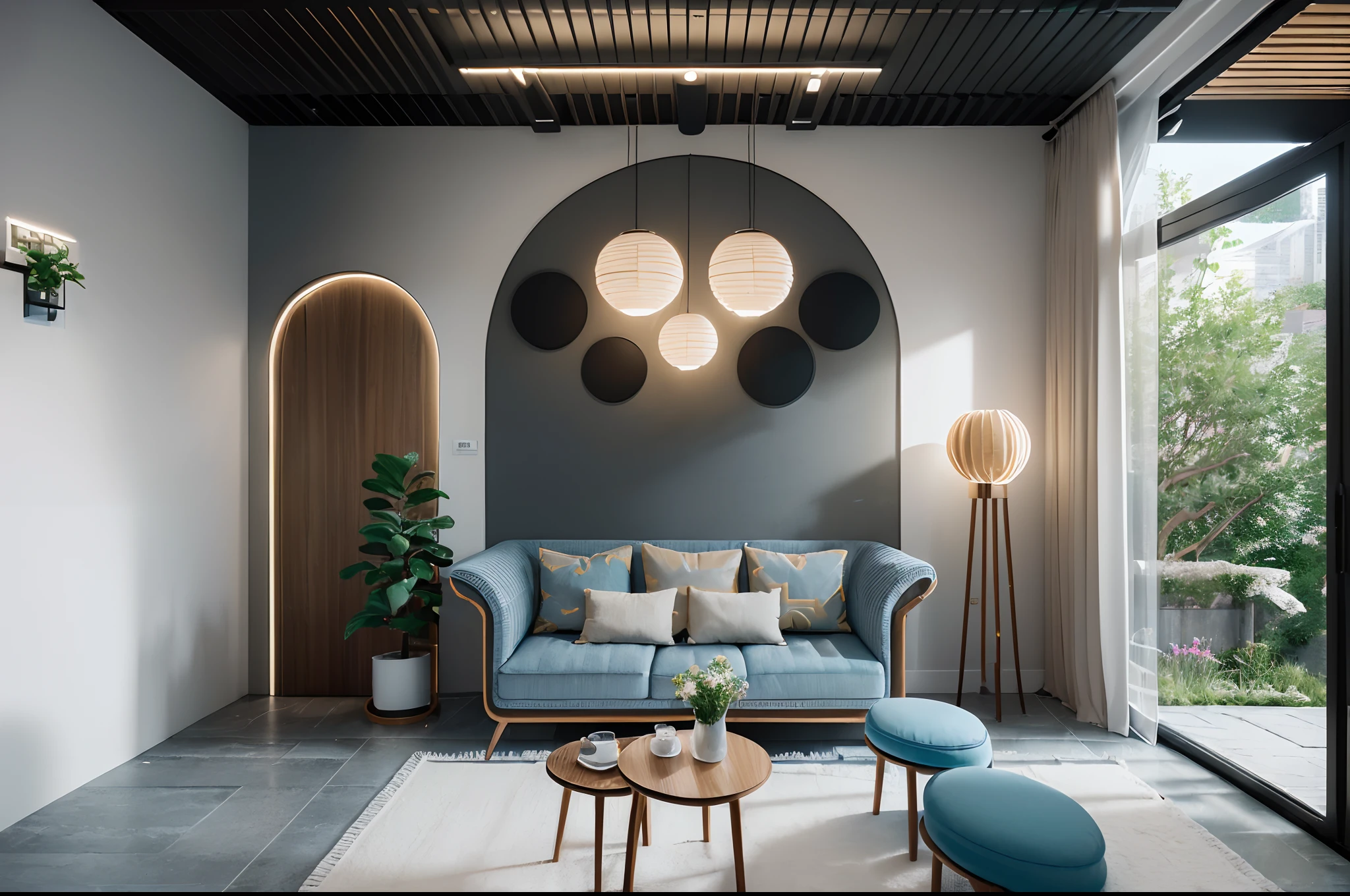 Morden space design, (((volumetric light:1.2))), (Masterpiece,best quality,8k uhd,dslr,soft lighting,high quality,hyper detail,film grain,Fujifilm XT3, UE 5 render 8k, super high resolution, supper detail:1.2), color block wall decor, abtract poster decor, glossy terazzo floor:1.3,OPEN POSE