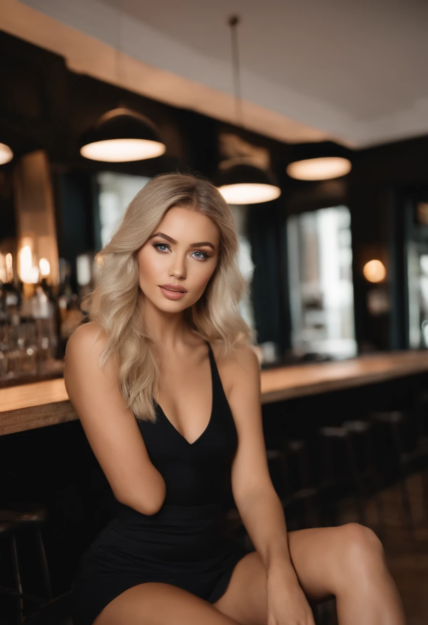 Blonde woman posing in a club with matching tank top and skirt, Sexy girl with blue eyes, portrait sophie mudd, Best quality, 1girll, Portrait of Corinna Kopf, blonde hair and large eyes, selfie of a young woman, Orn makeup, natural makeup, Look directly into the camera, face with artgram, Decentus makeup, Great full body photo, Being in the room, Large of breast, Blonde, latina