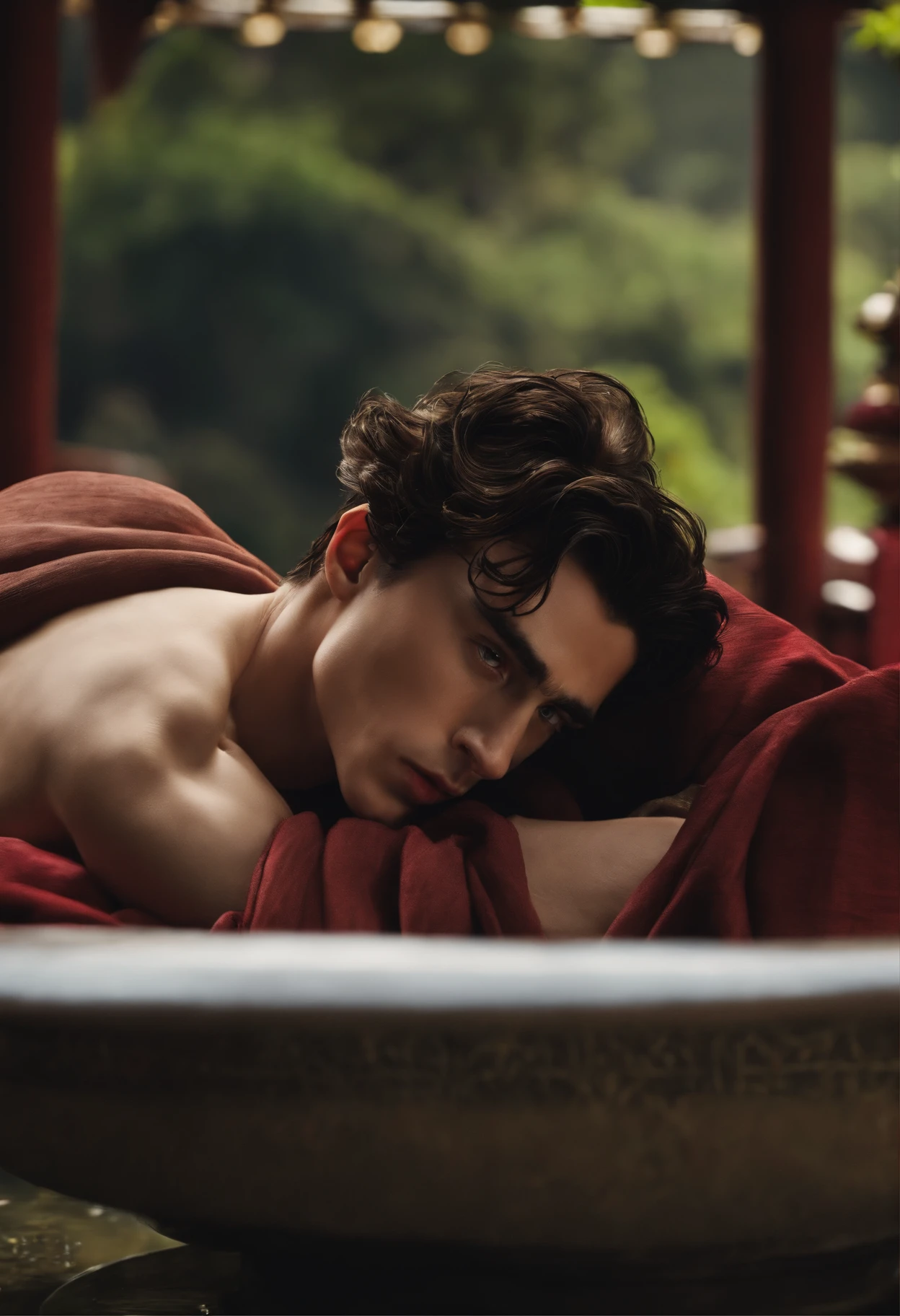 timothee chalamet as mulan, bath, honor to us all, undressed