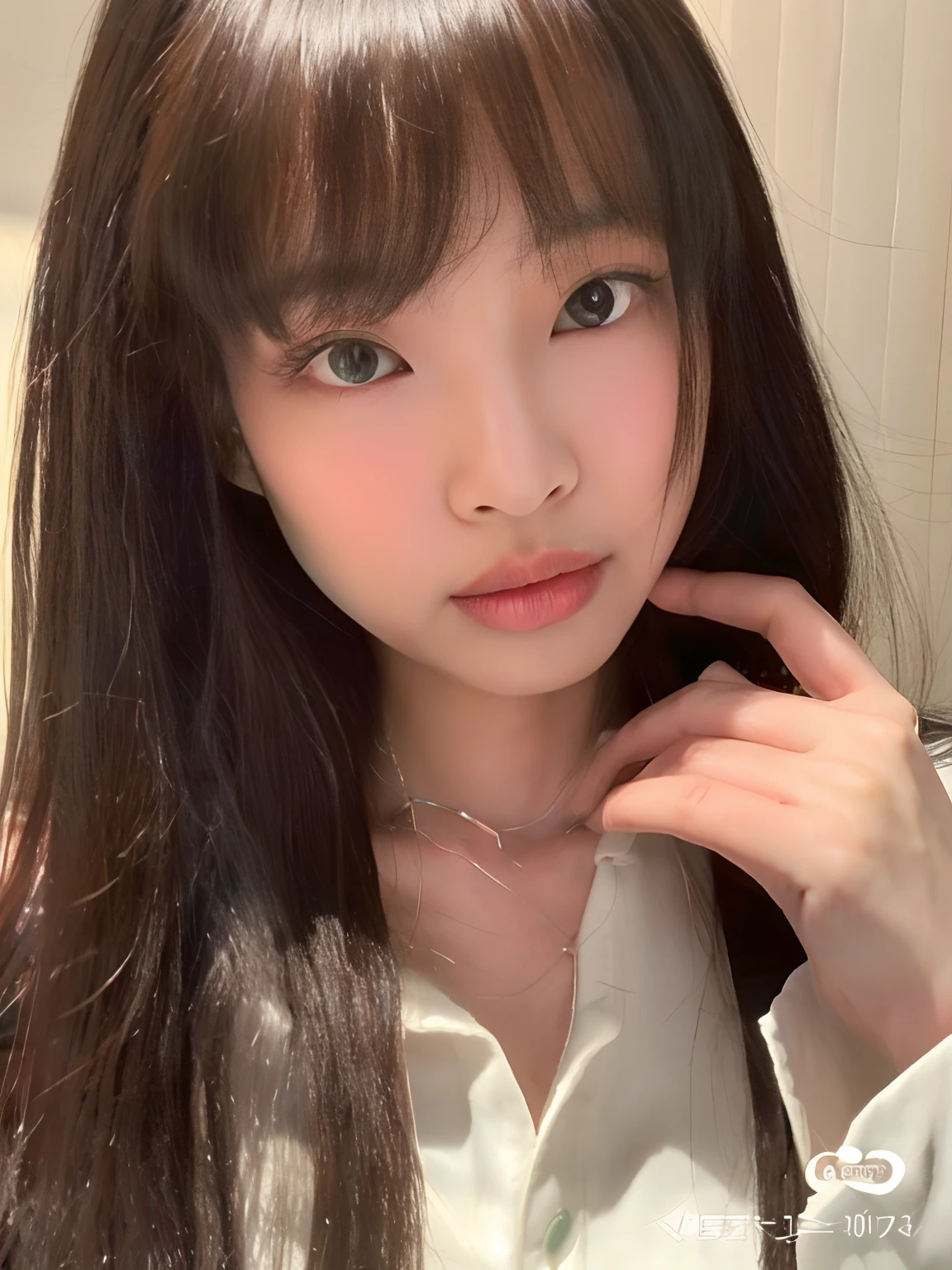 Un primer plano de una mujer con cabello largo con una camisa blanca, ulzzang, Sakimichan, chica linda-fina-cara, Hermosa cara de chicas japonesas, con cara linda - fina -, Linda cara de anime natural, Shikamimi, young cute wan asian face, 🤤 girl portrait, Lalisa Manobal, Cara linda clara, El Corte Hime