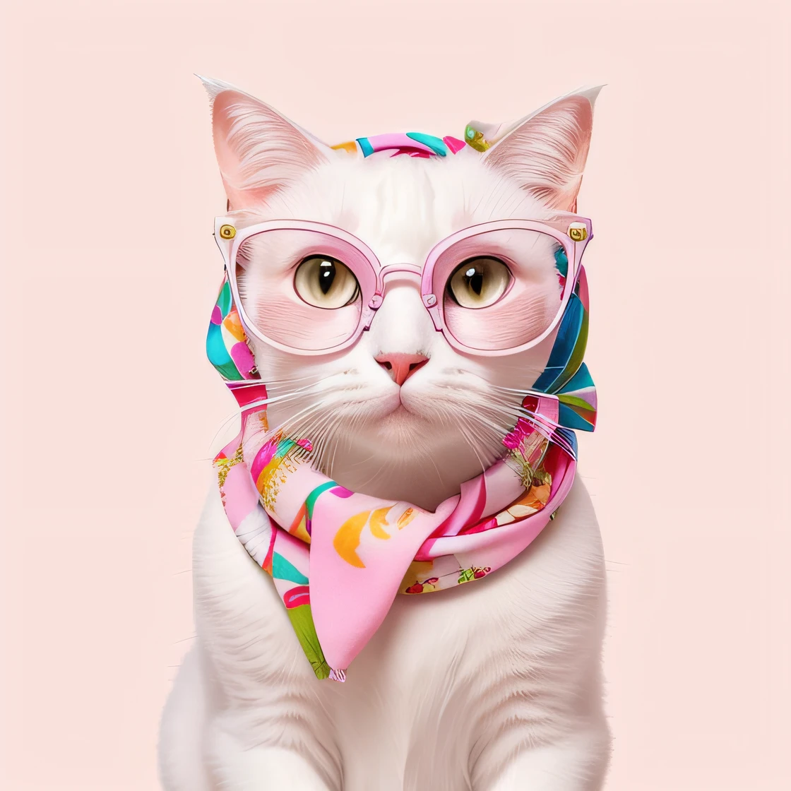 There is a white cat wearing a scarf and glasses, aesthetic siamese cat, white cat in a pink dress, anthropomorphic female cat, cat photography, cat design, elegant cat, cat with a pearl earring, beautiful animal pearl queen, funny cat, anthropomorphic cat, cat photo, author：Zofia Strijanska, an anthro cat