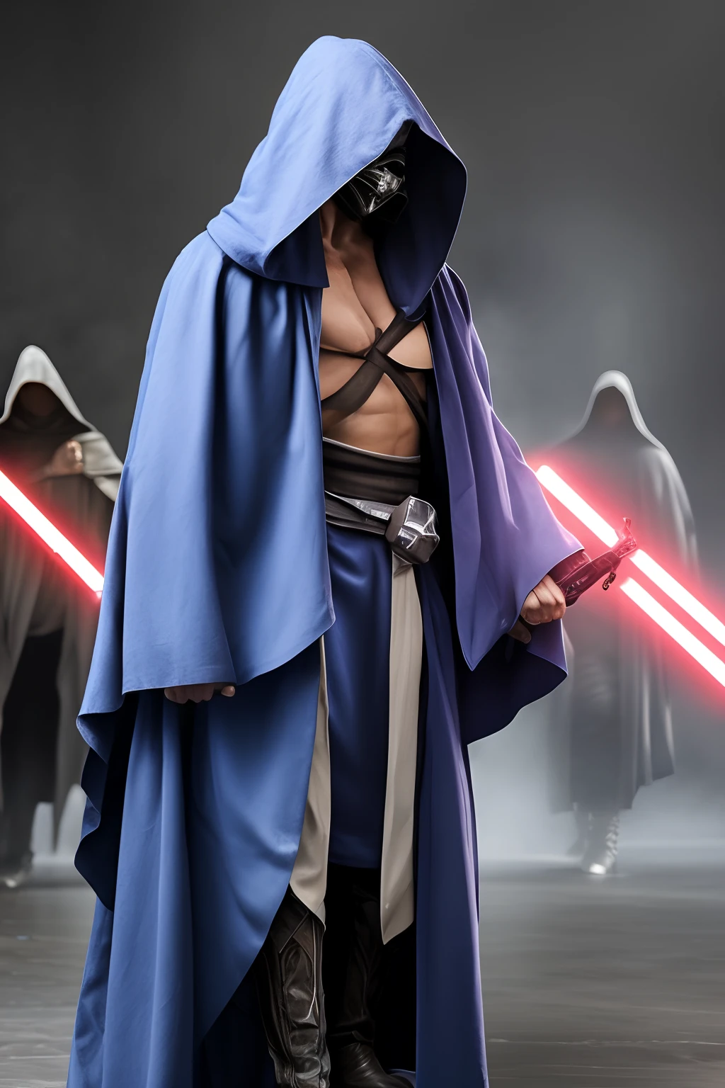 Big Masked and hooded Sith Lord in battle scene