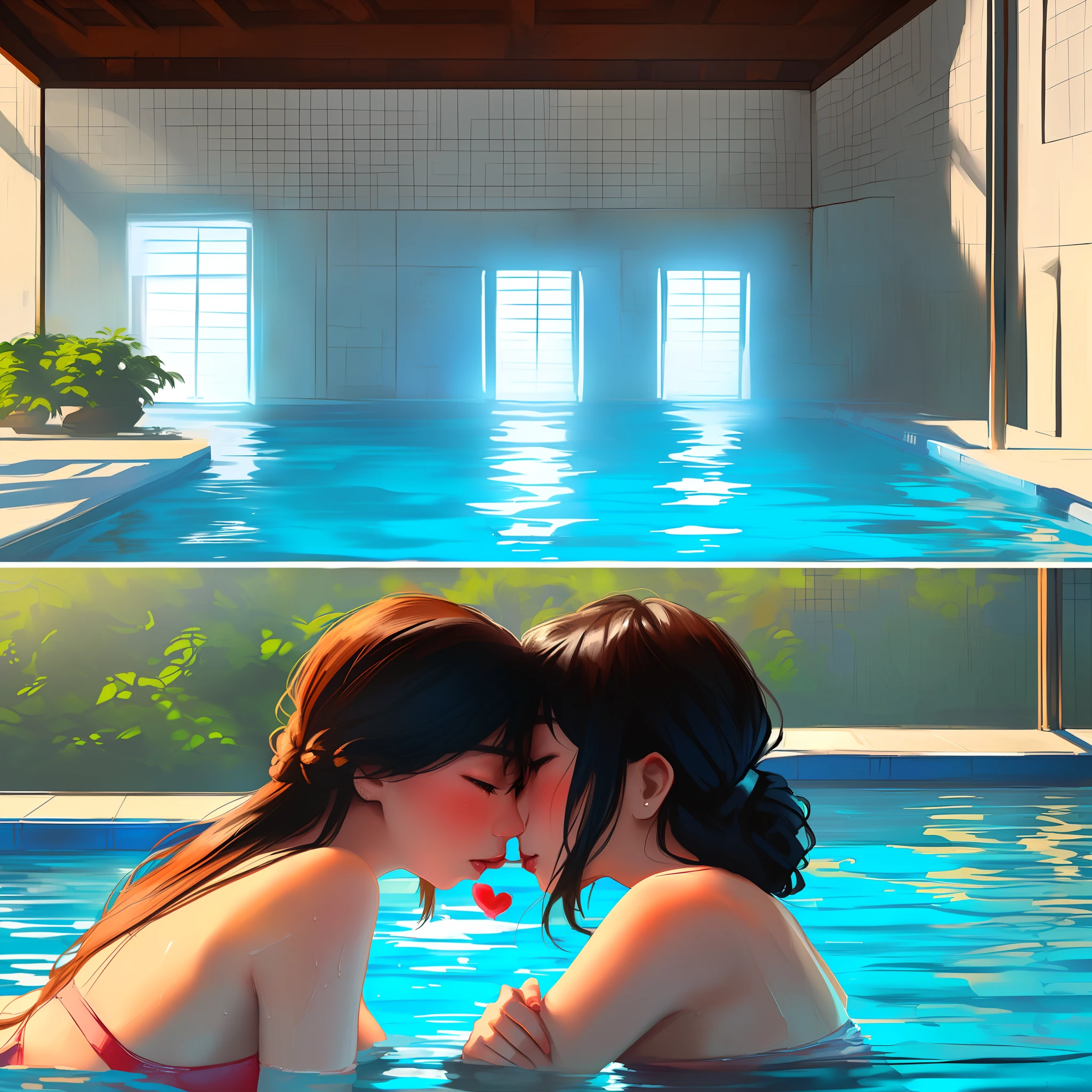 3 asian girls kissing in a pool