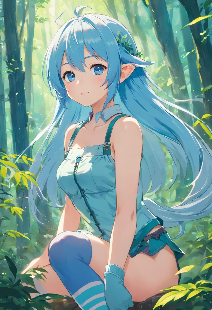 nsfw,naked girl,blue hair,blue eyes,8k,nipples,nature