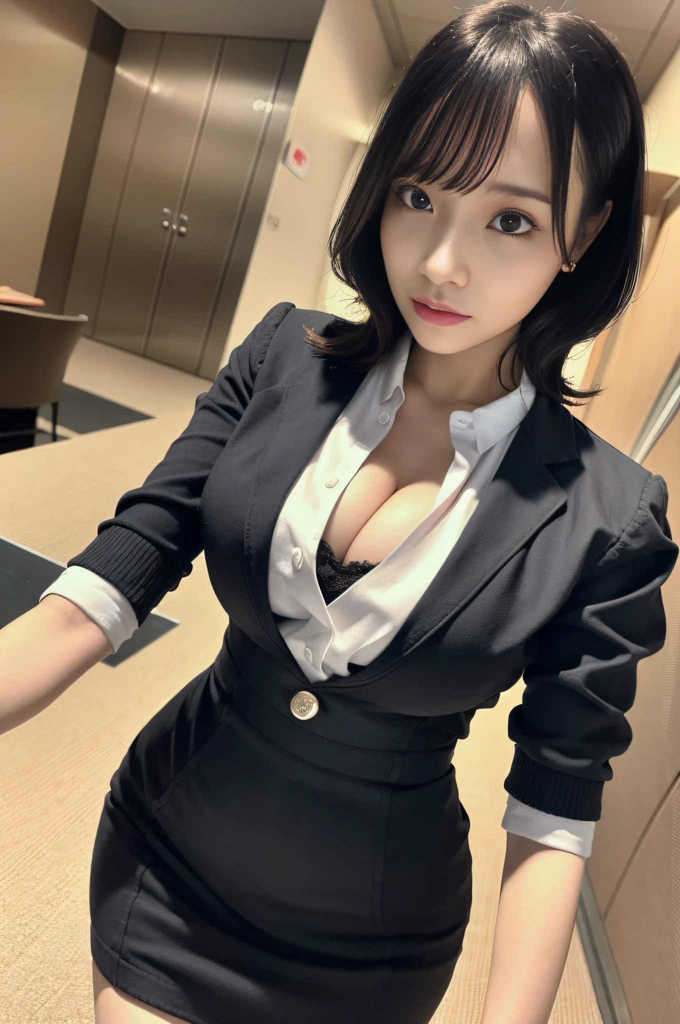 Sexy Lawyer, classy business skirt, black blazer, white dress shirt, tight skirt, reading at her desk, in library, busty, cleavage, perfect hands perfect fingers perfect breasts perfect fit perfect body perfect face perfect image realism detailed background detailed outfit micro bikini, shirt unbuttoned, lewd librarian, hyperrealism, photorealistic, unreal engine, 3dcg, octane render, 8k highest resolution highly detailed, sweaterdress, professional, breasts about to burst out of her clothing
