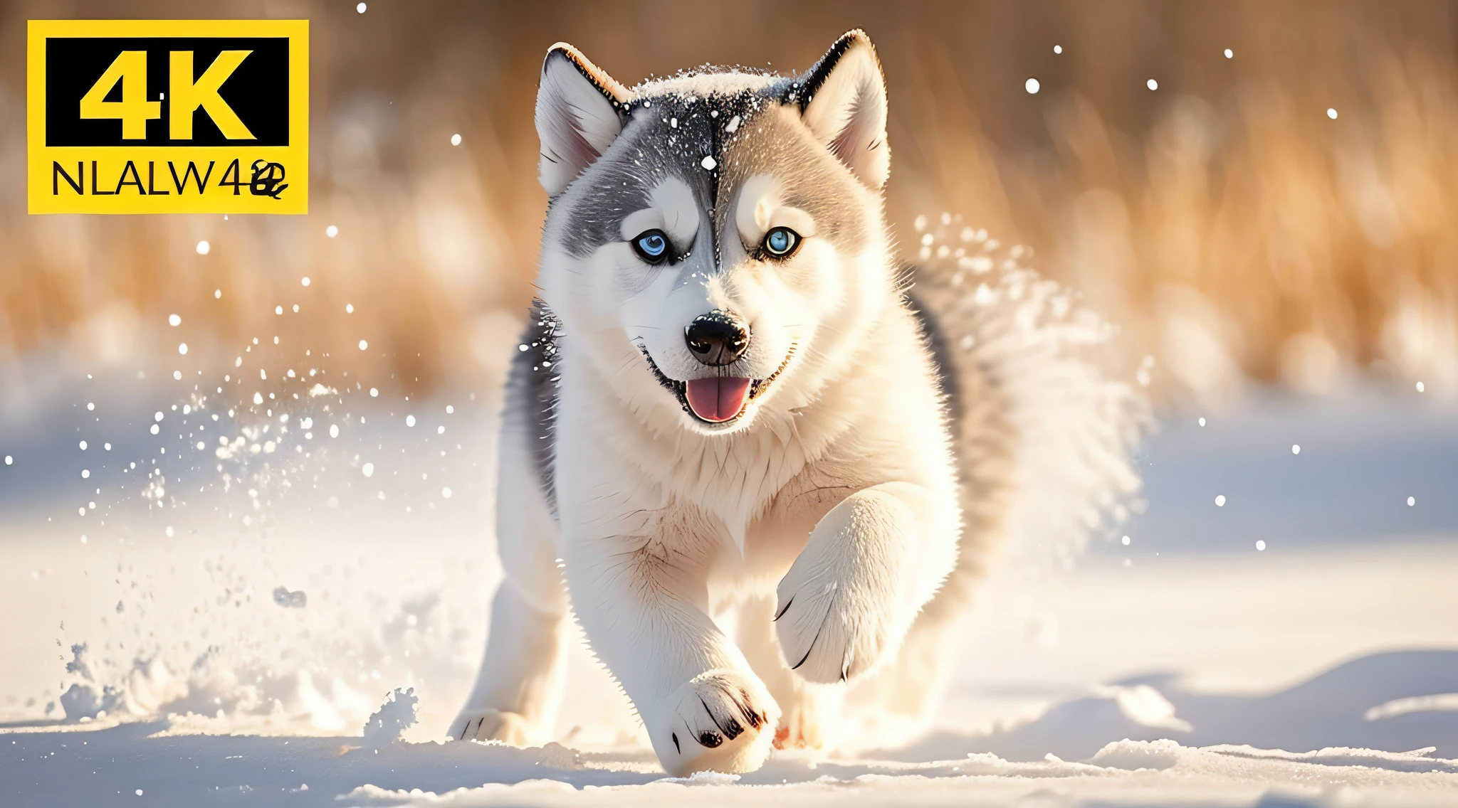 there is a snow baby little husky running through the snow with its paws out, pouncing, fierce expression 4k, cute animal, cute and adorable, running fast towards the camera, fierce expression, snow baby little husky, strong and ferocious, maxim sukharev, image credit nat geo, painfully adorable, national geographic footage, cub, running towards the camera, beautiful and cute