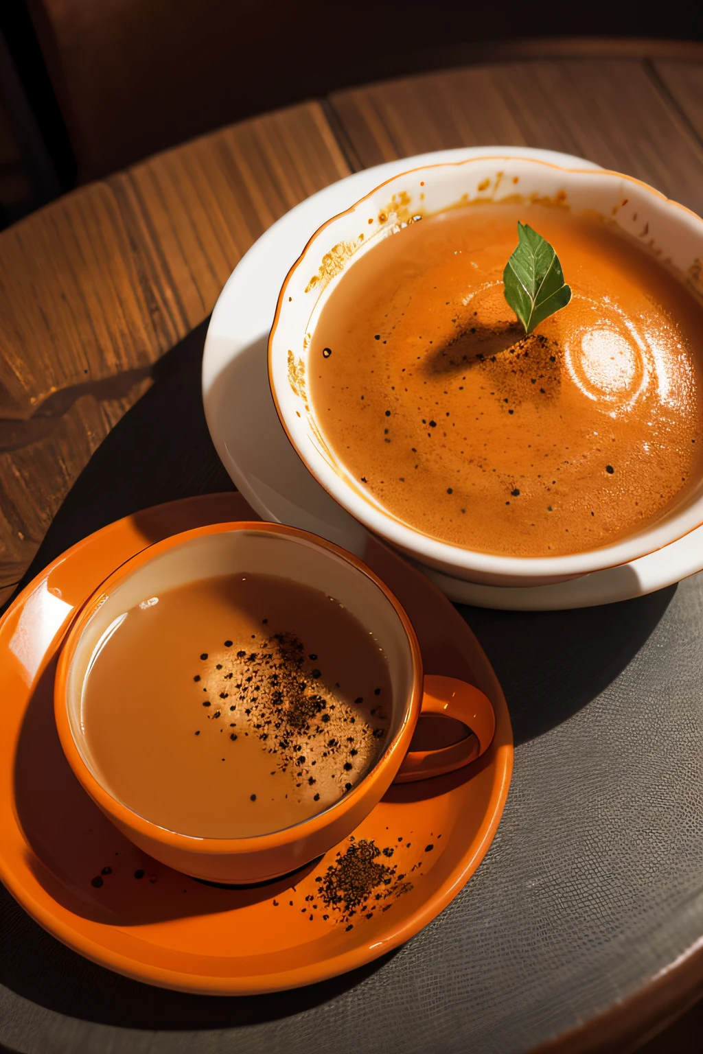 Tea cups and Capsule Coffee or coffee capsules are available. ((orange)) With 2-3 orange Thai tea powder on the table., Commercial Product Photography, Dark tone product photos, High-quality product photography, 4K Product Photography, Thai Orange Tea, Thai Tea Scent, product photography, Professional Product Photography, Amazing product photography, product photo, yummy, Product Design Pictures, professional, Product introduction photos, celebration of coffee products