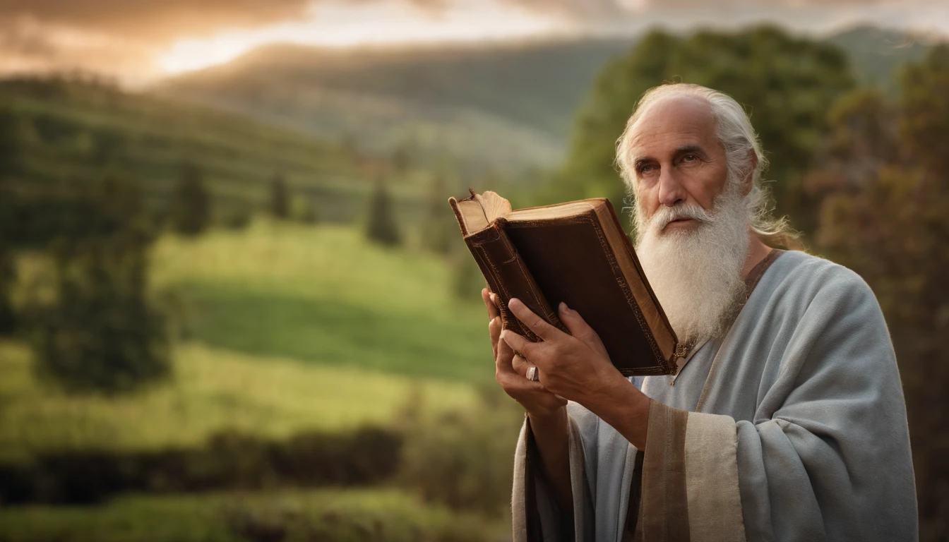 A man with a long beard holding a book in his hands - SeaArt AI