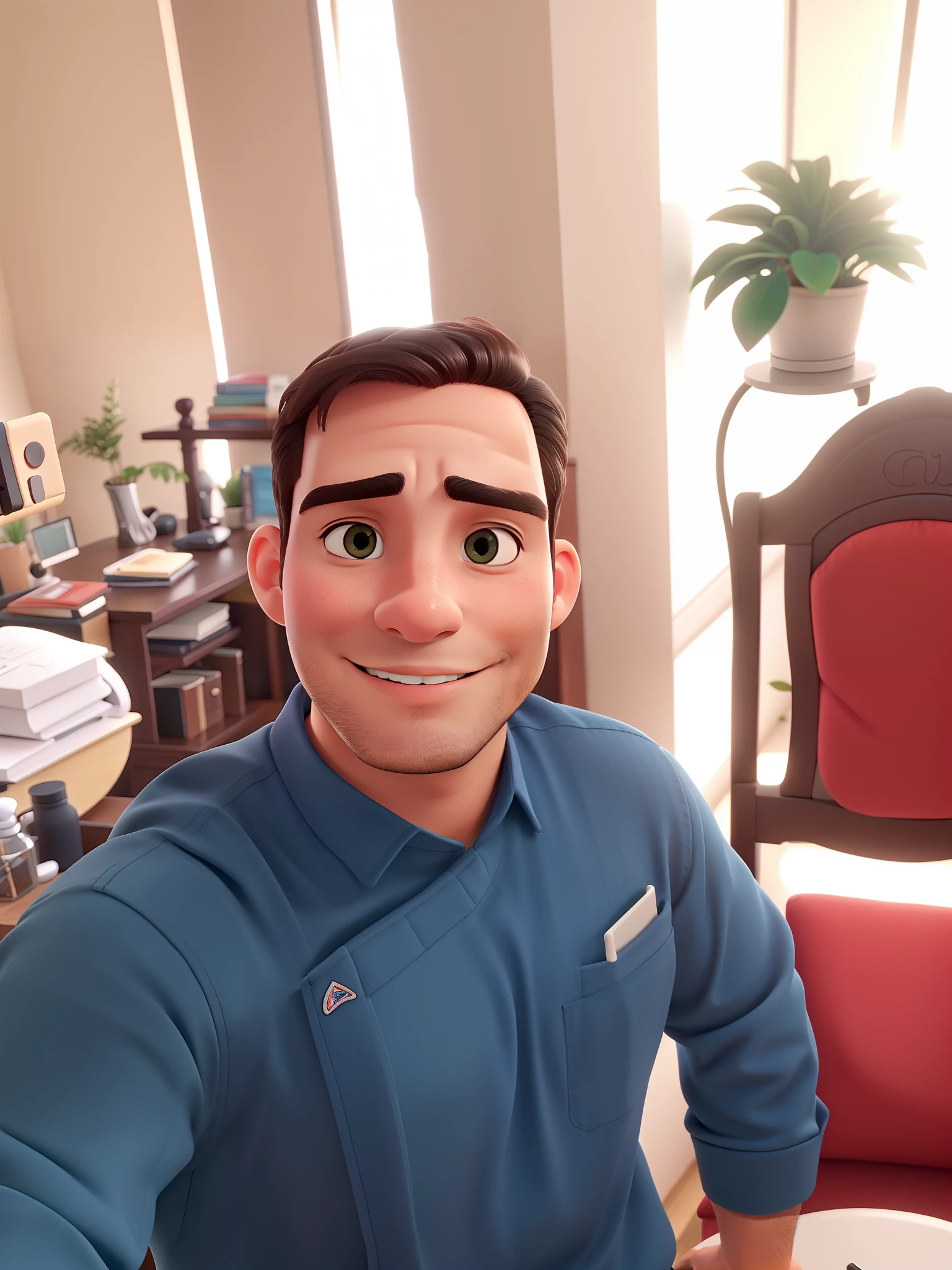 Um homem forte, bonito, segurando um celular e tirando uma selfie