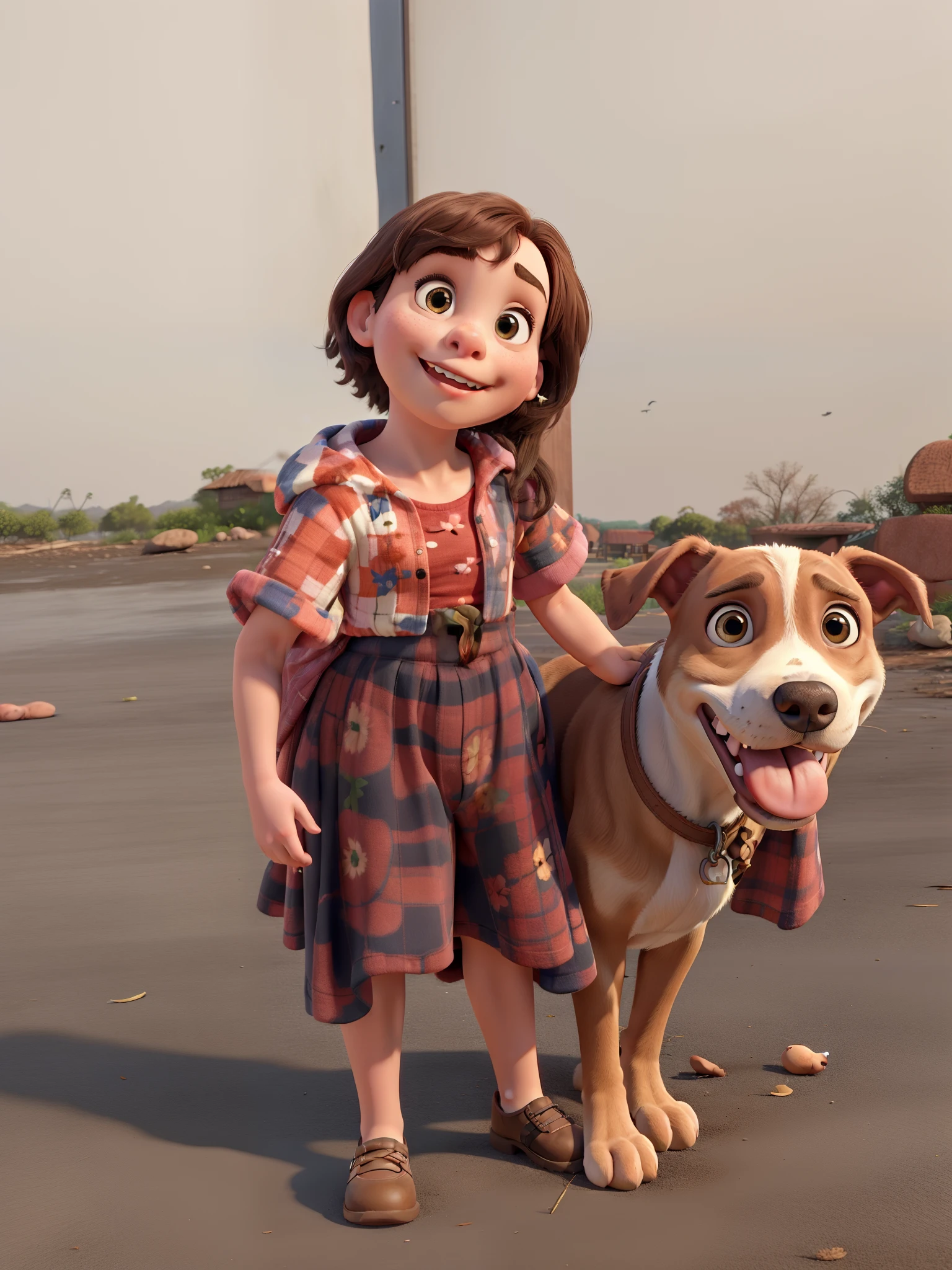A child girl with her pitbull dog Disney pixar style , alta qualidade, melhor qualidade