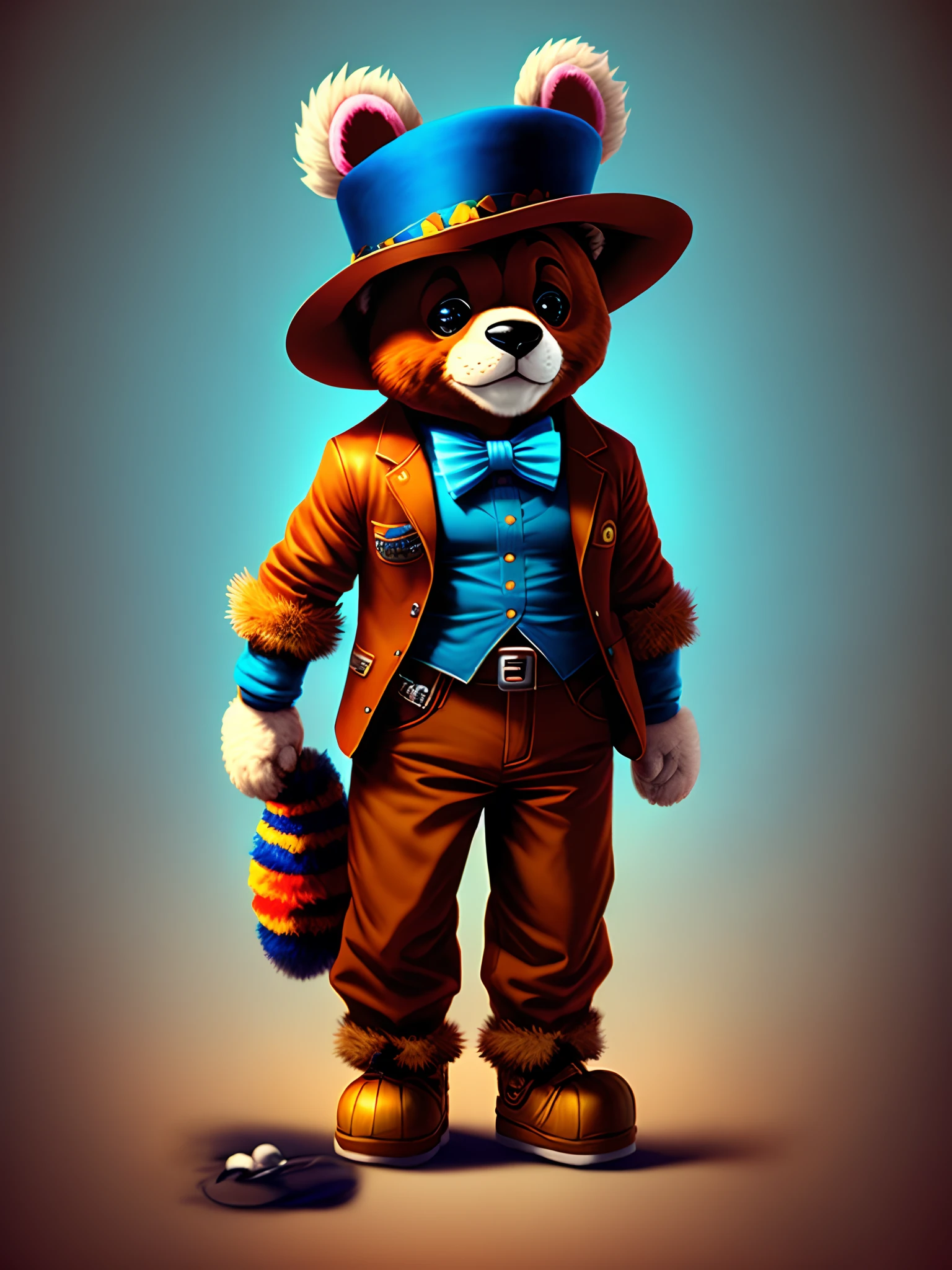 solo,full body, freddy fazbear,blue eyes,furry ,sombrero, animal ears, bowtie,