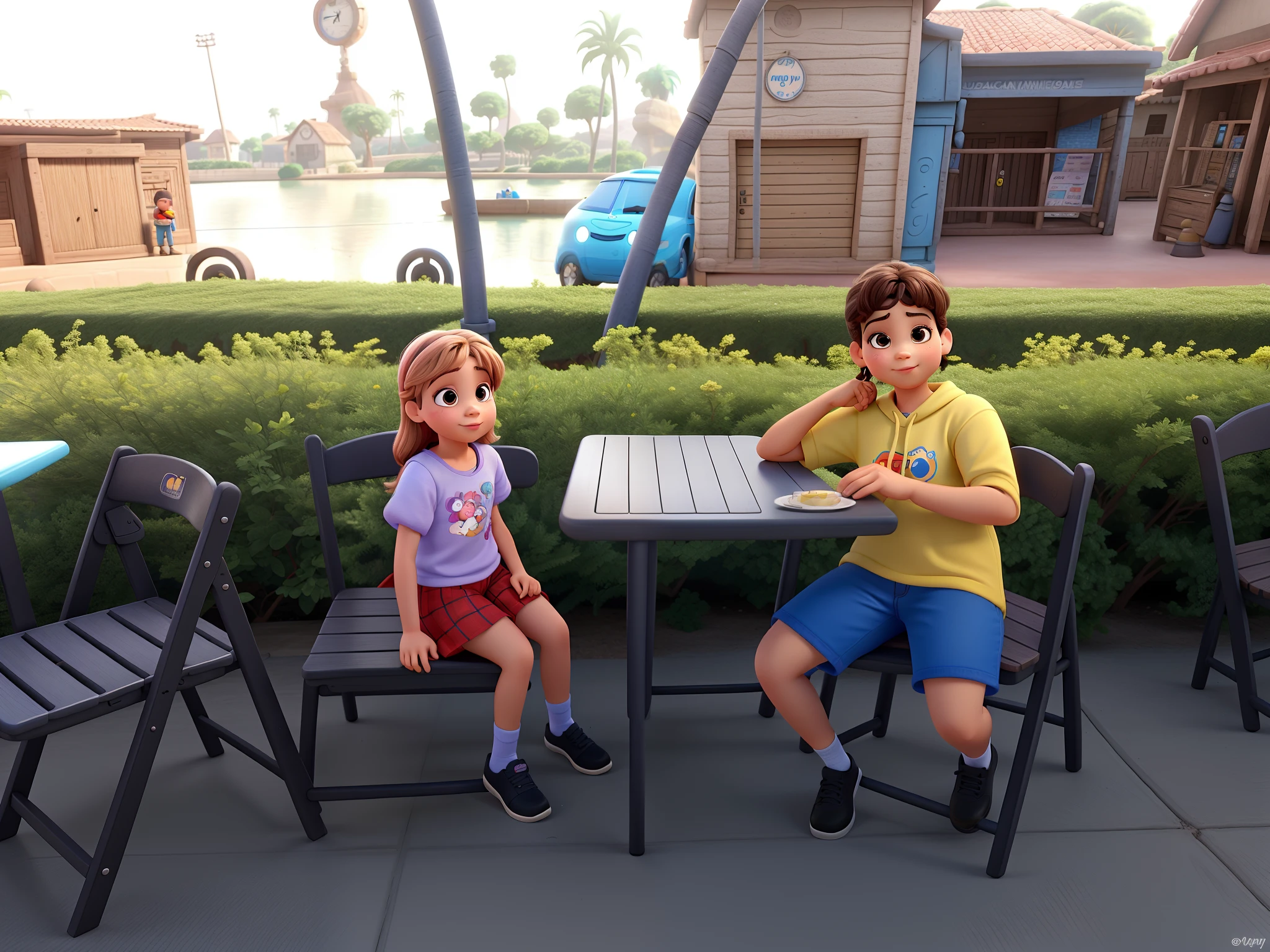 Uma menina e um menino, estilo Disney Pixar, alta qualidade, melhor qualidade.