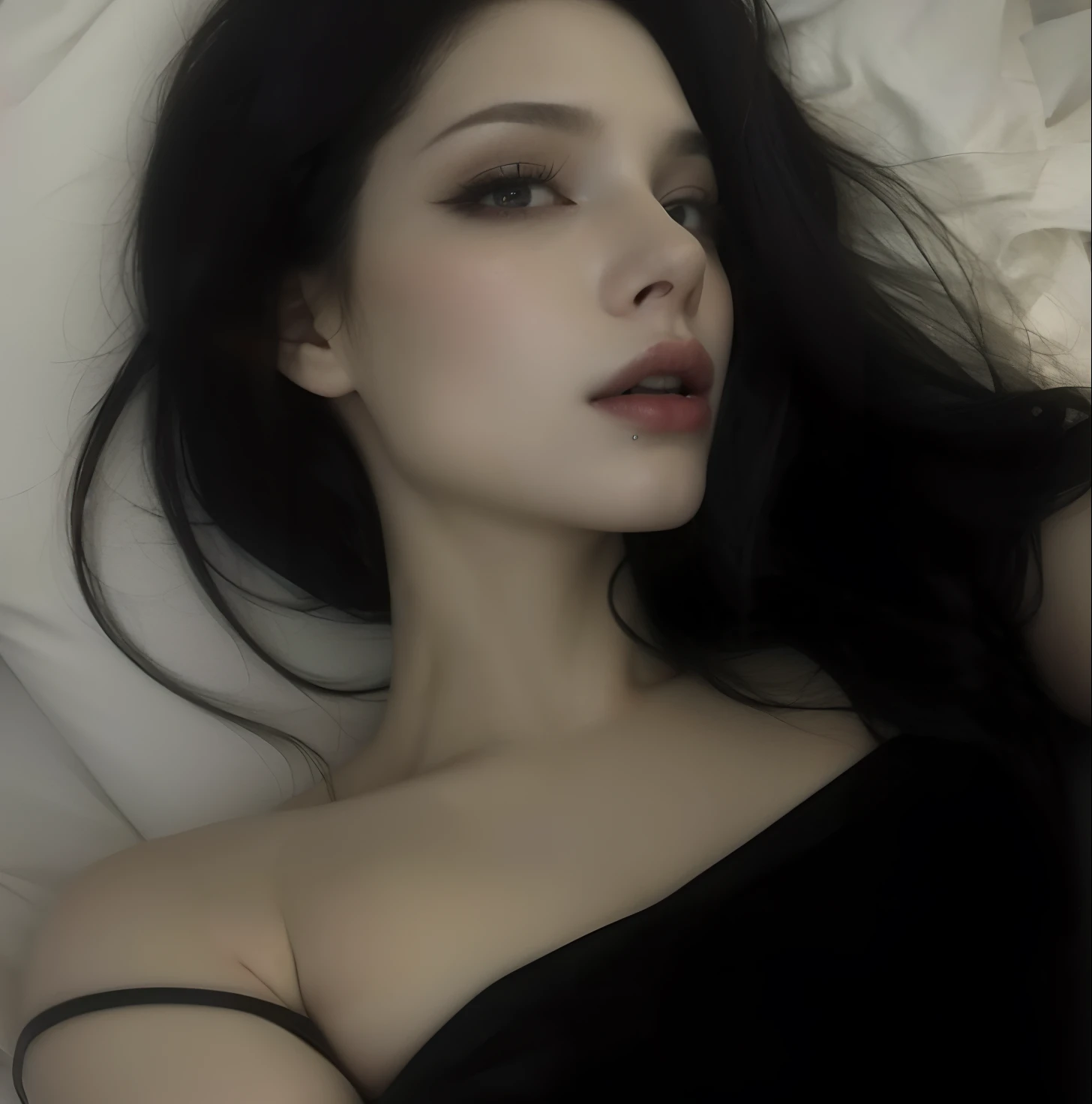 ((Realistic lighting, Best quality, 8K, Masterpiece: 1.3)), Clear focus: 1.2, 1girl, Perfect Figure: 1.4, Slim Abs: 1.1, ((Dark brown hair)), (White crop top: 1.4), (Outdoor, Night: 1.1), City streets, Super fine face, Fine eyes, Double eyelids,