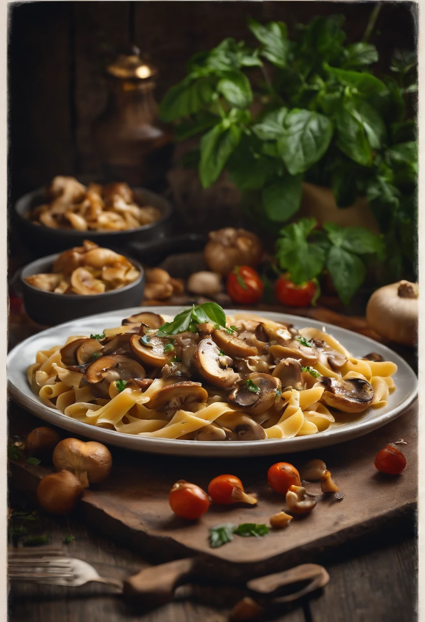 A plate of delicious mushroom chicken pasta