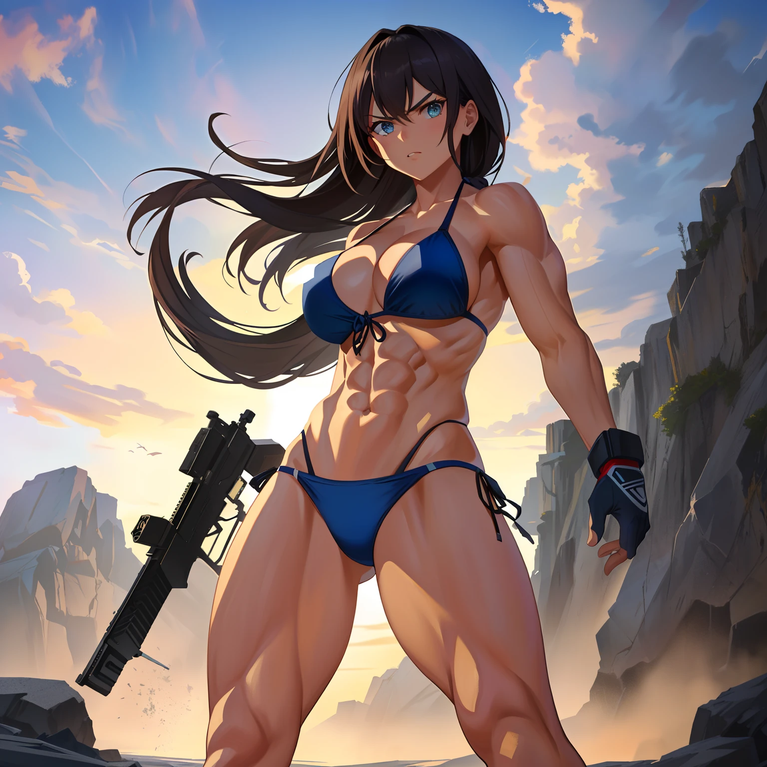Intimidating muscular bikini girl