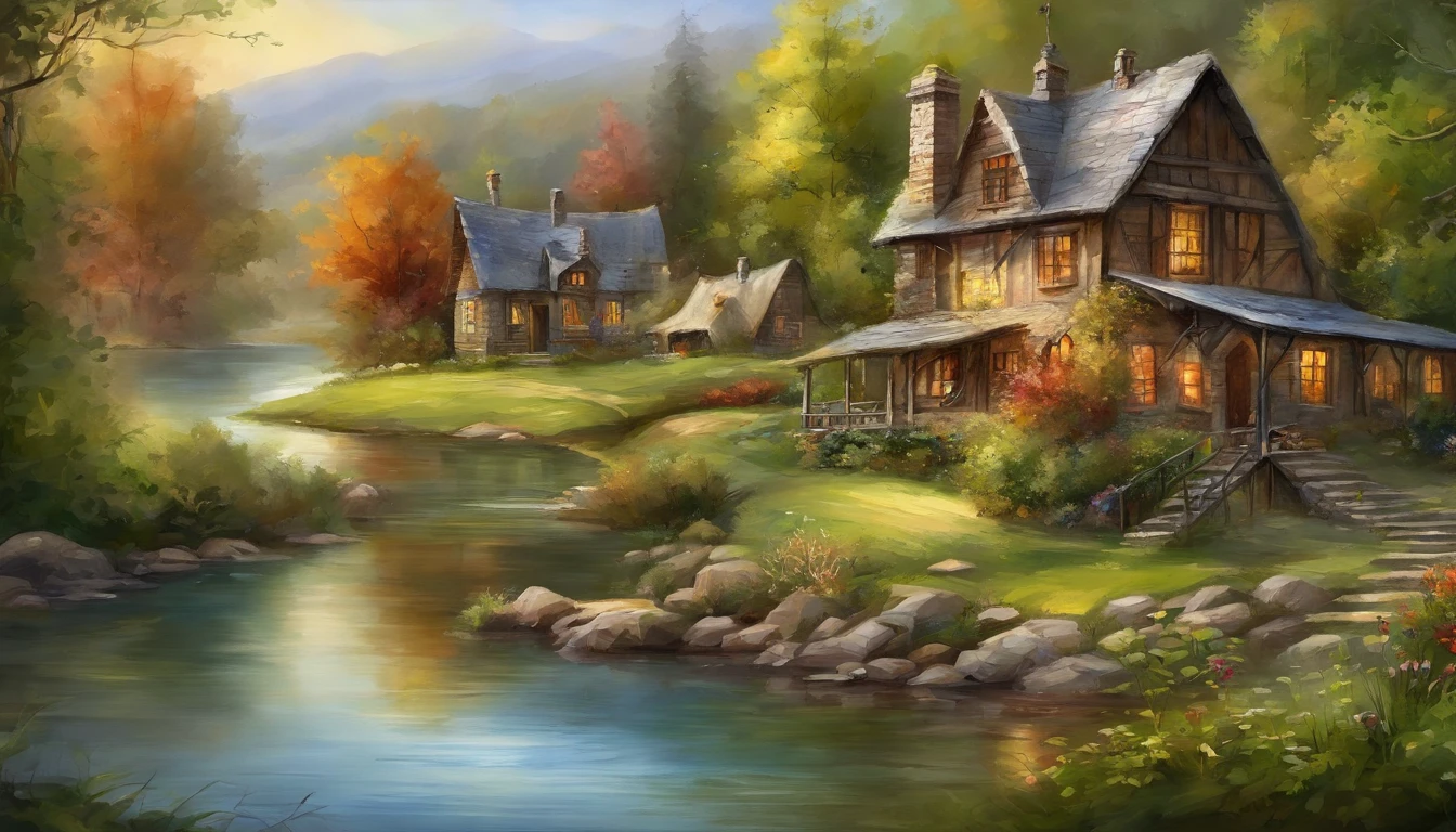 best quality,4k,8k,highres,masterpiece:1.2,ultra-detailed,realistic,photorealistic,portraits,landscape,stunning lake village,beautiful detailed houses and architecture,peaceful atmosphere,crystal clear water,green lush vegetation,serene reflections on the lake,harmonious color palette,soft natural light,scenic beauty,tranquil setting,immersive experience